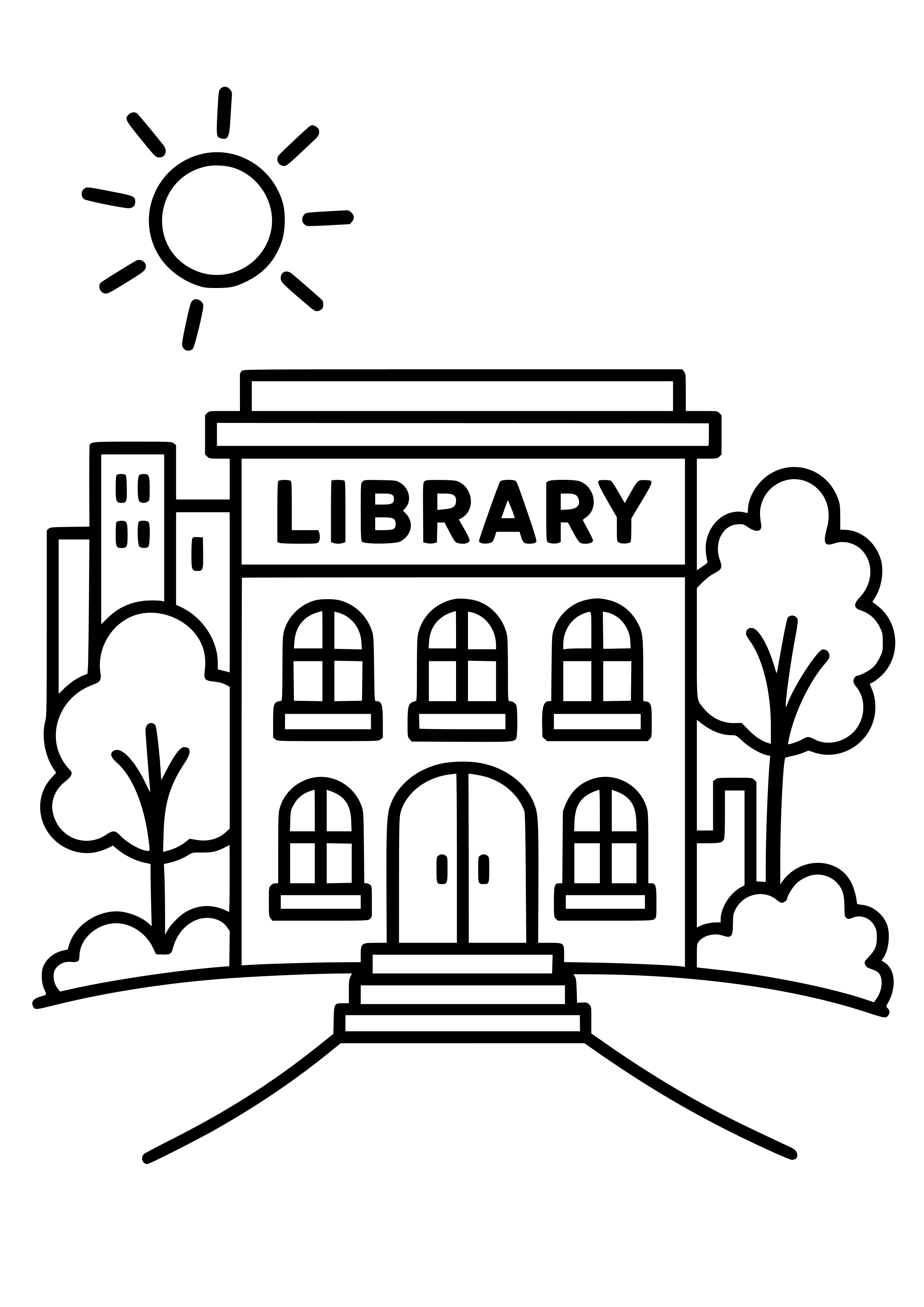 City Library on a Sunny Day Coloring Page