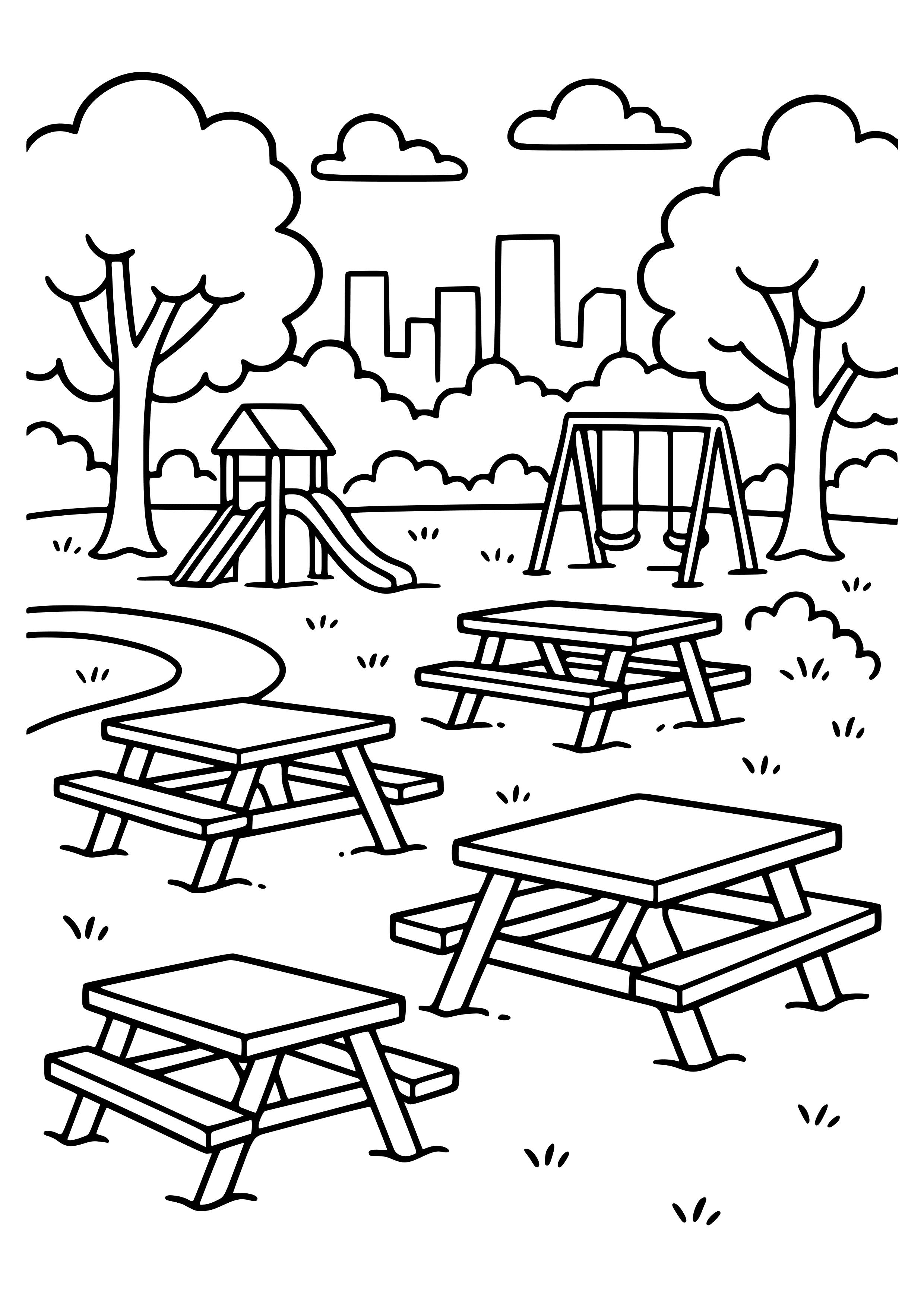 City Park with Picnic Areas Coloring Page