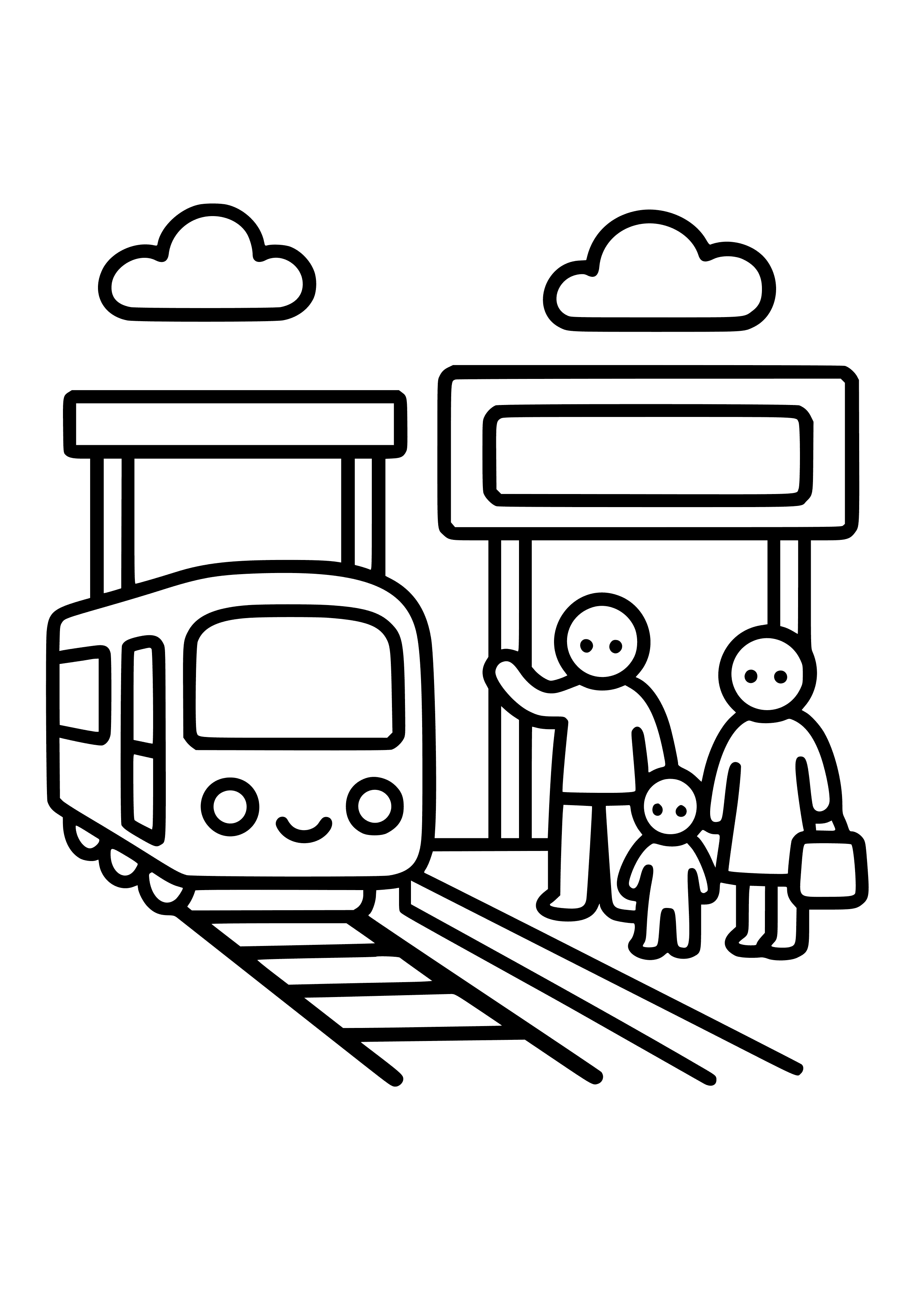 City Train Station with Passengers Coloring Page