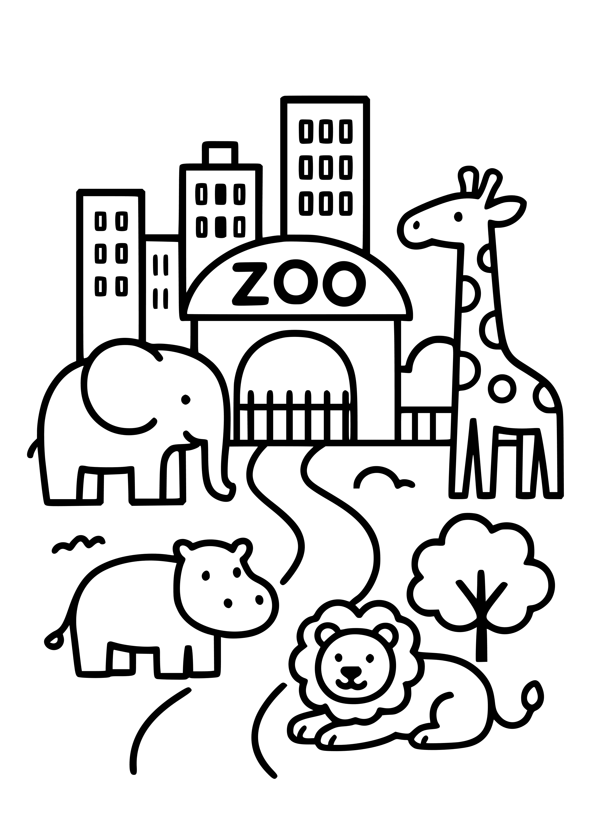 City Zoo with Animals Coloring Page