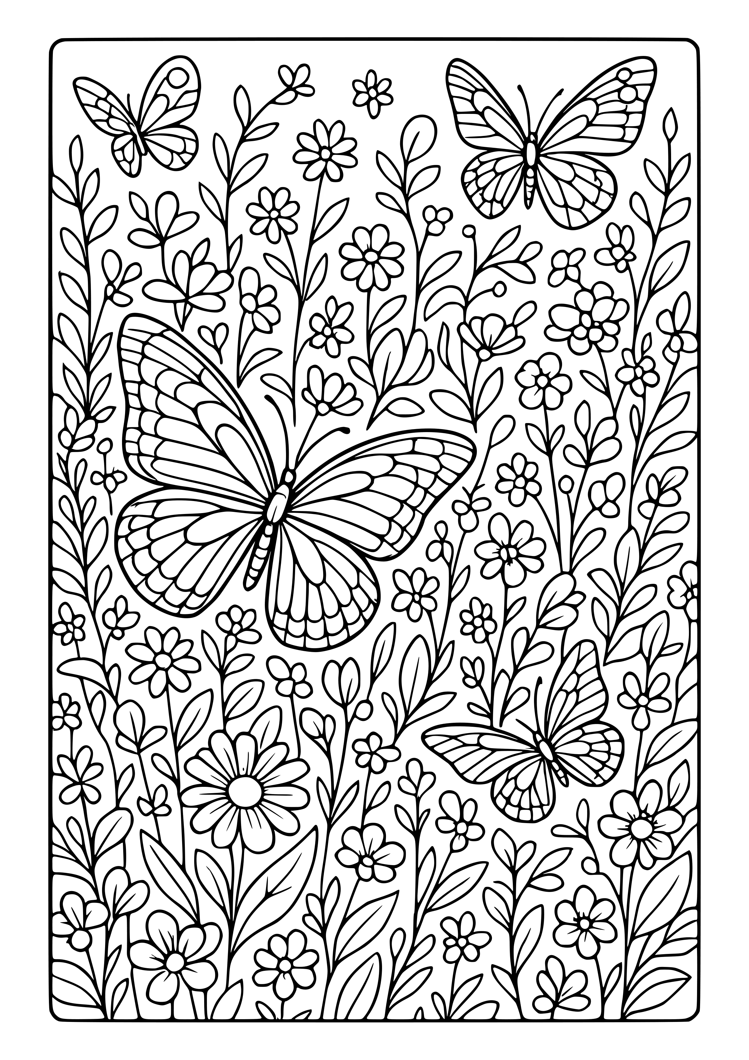 Colorful Butterfly Garden Coloring Page