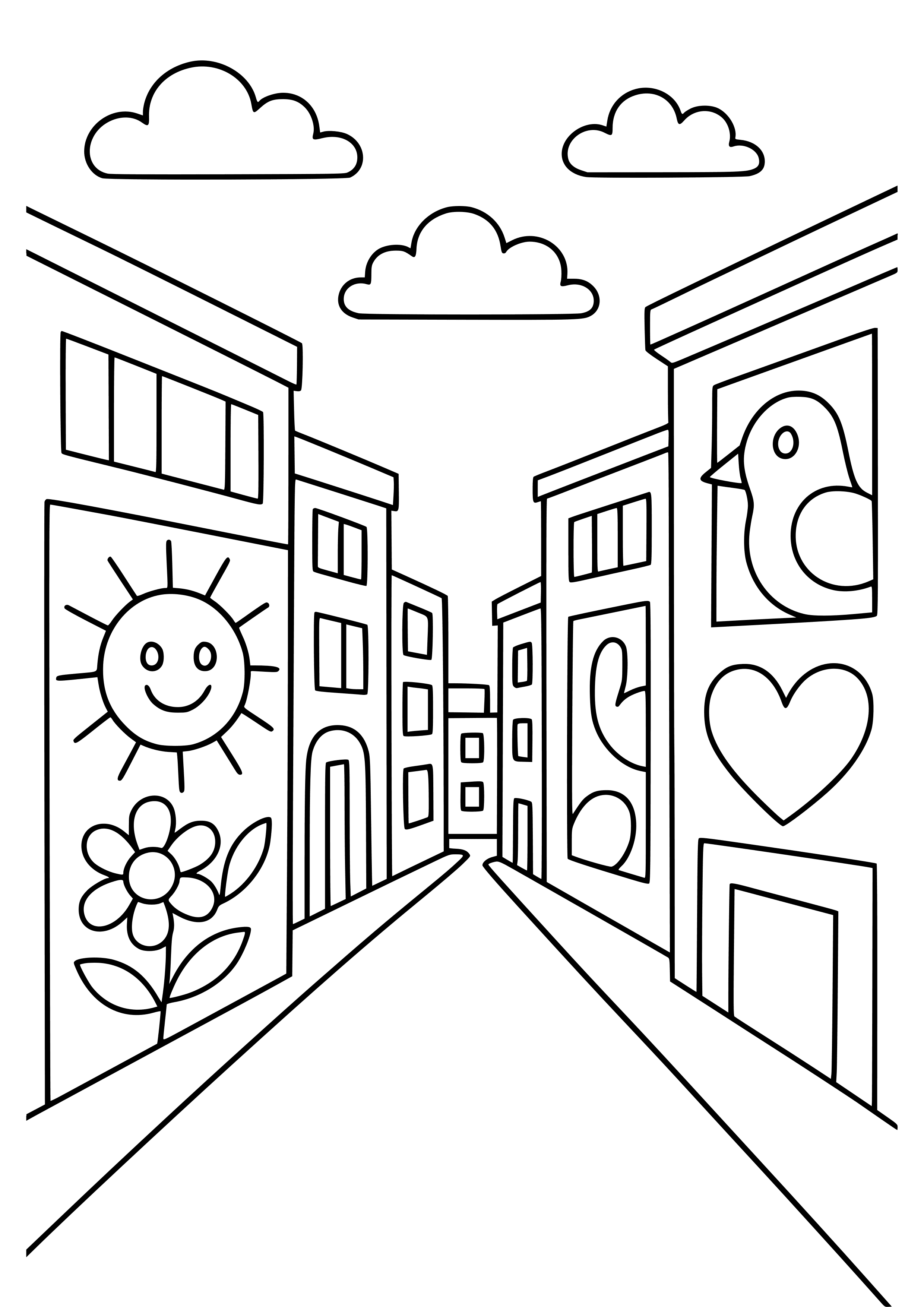 Colorful City Street with Murals Coloring Page