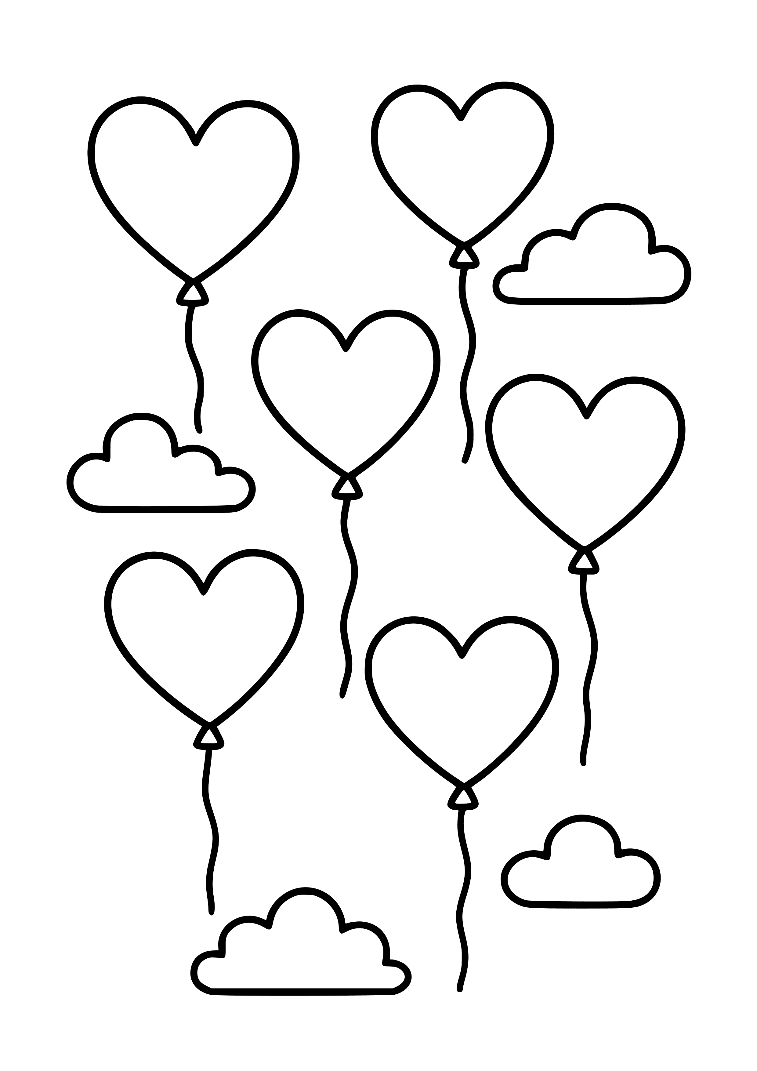 Colorful Heart-shaped Balloons in the Sky Coloring Page