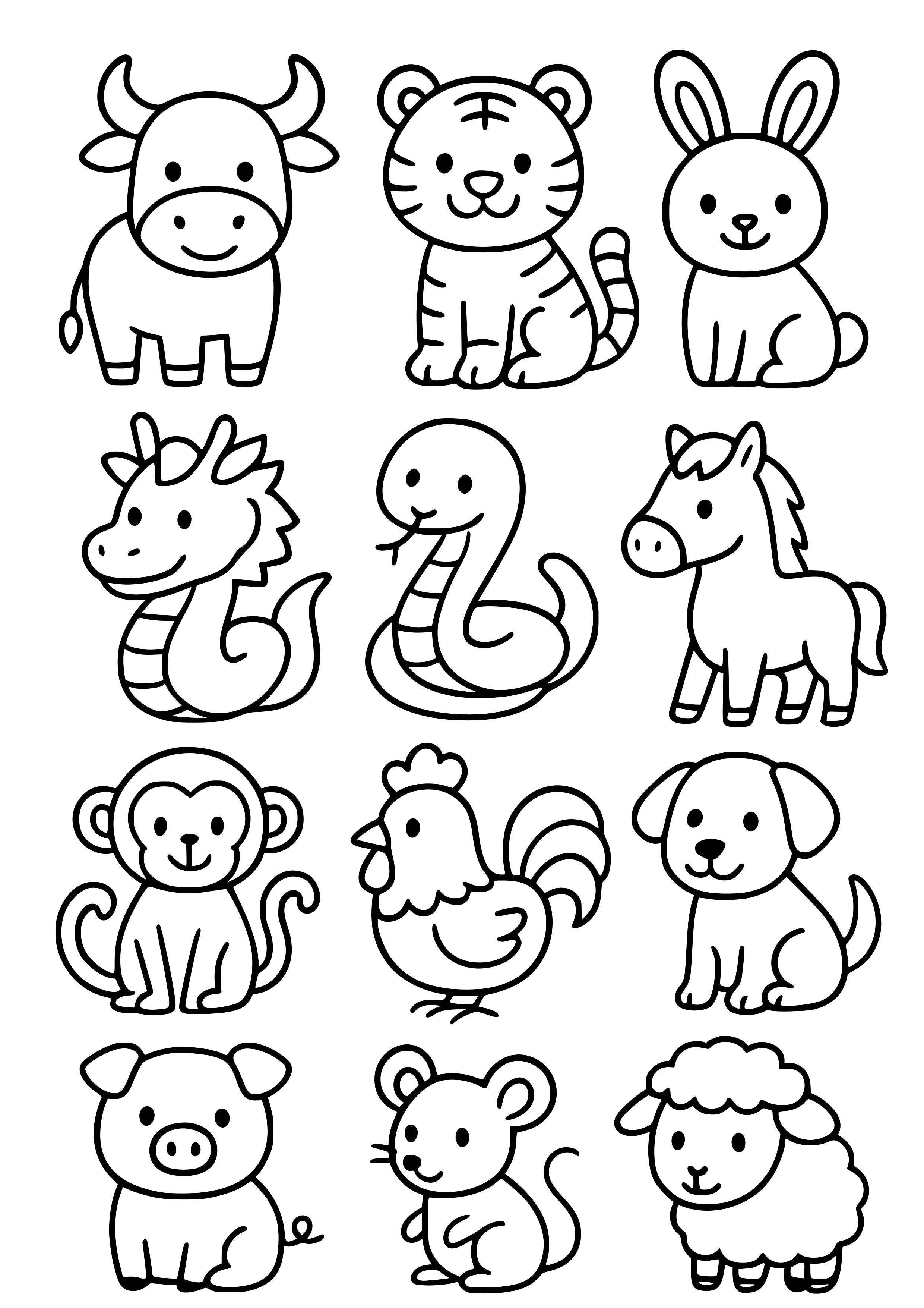 Colorful Paper Cuttings of Zodiac Signs Coloring Page