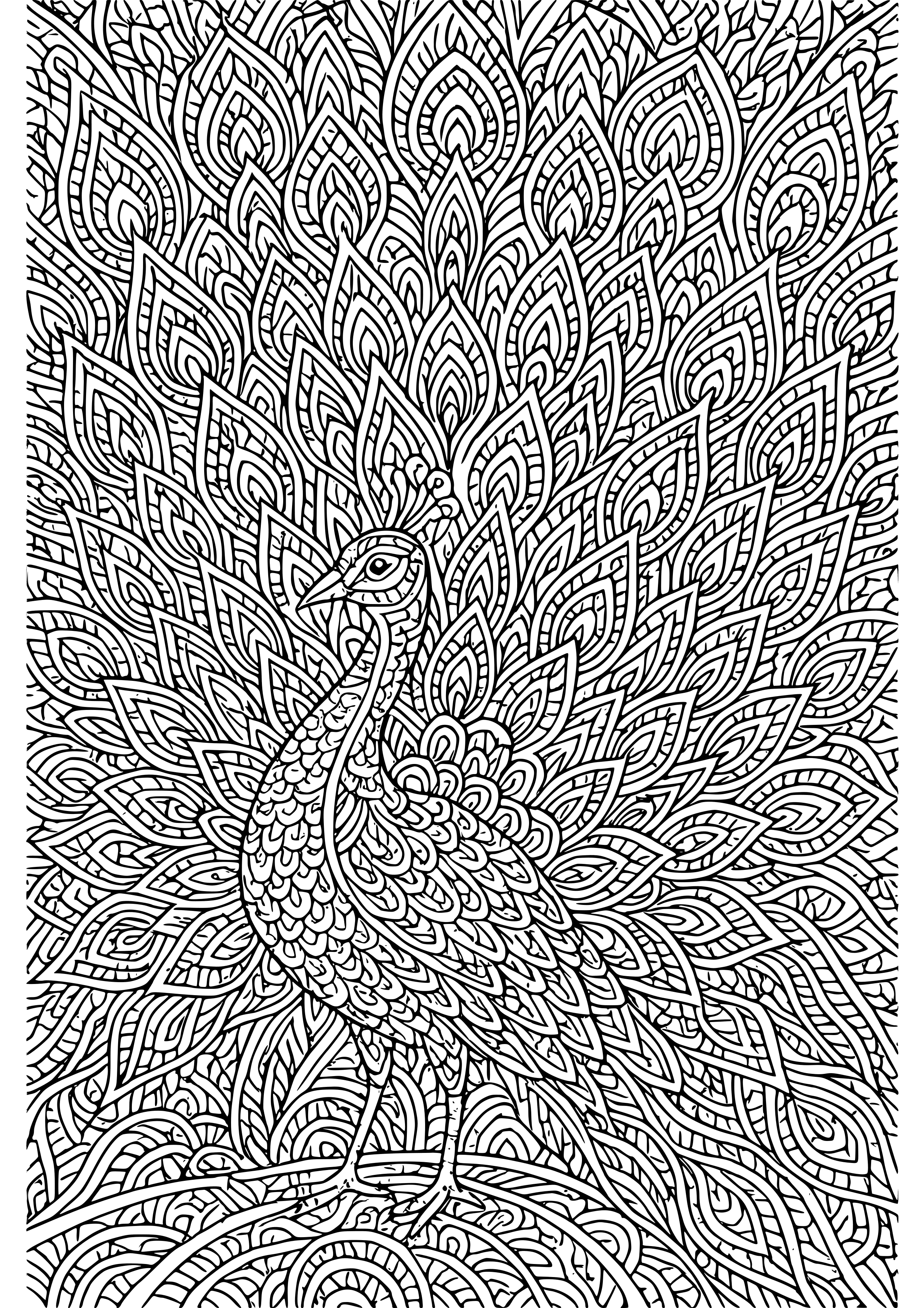 Colorful Peacock Displaying Its Feathers Coloring Page