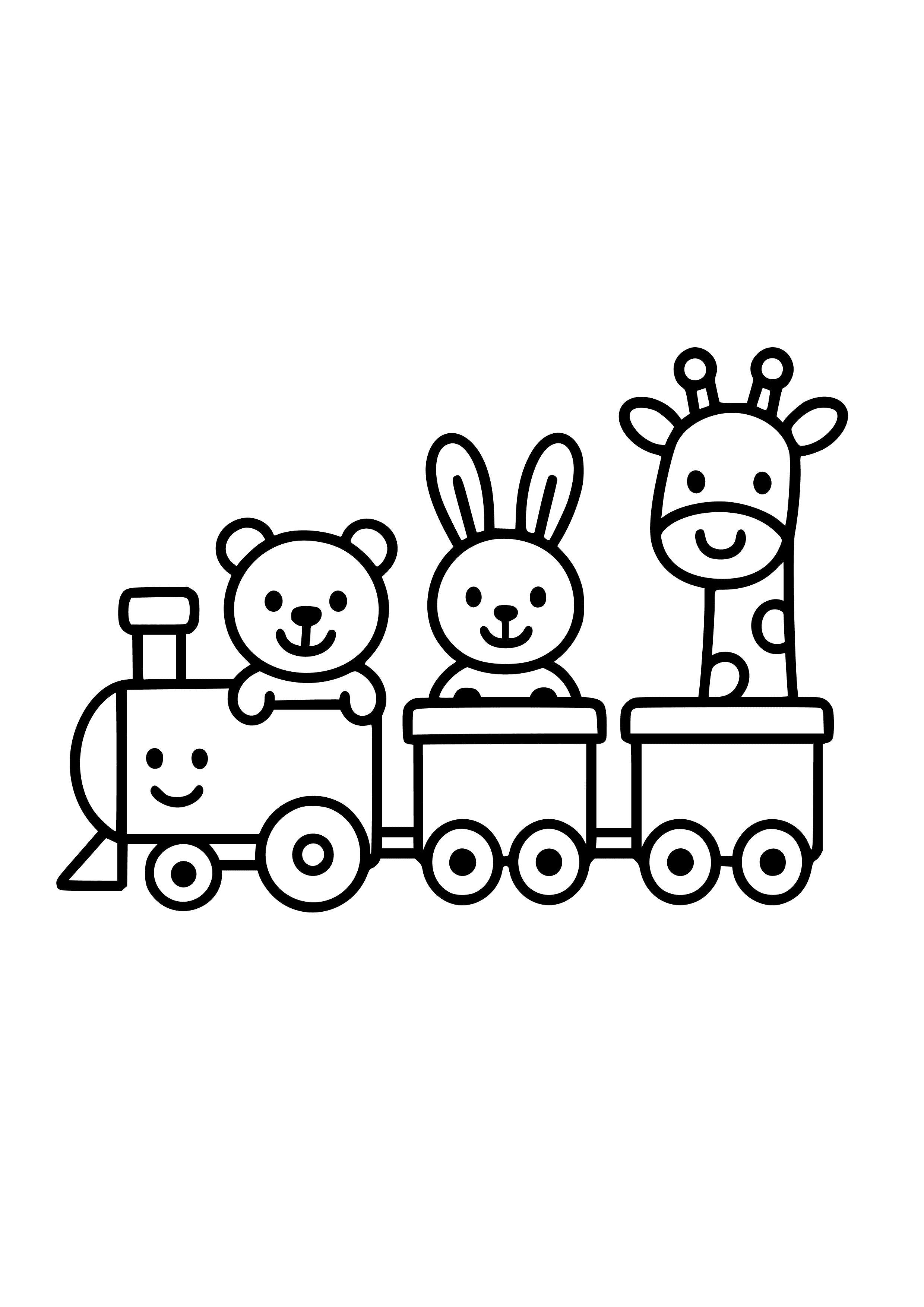 Colorful Train with Happy Animals Coloring Page