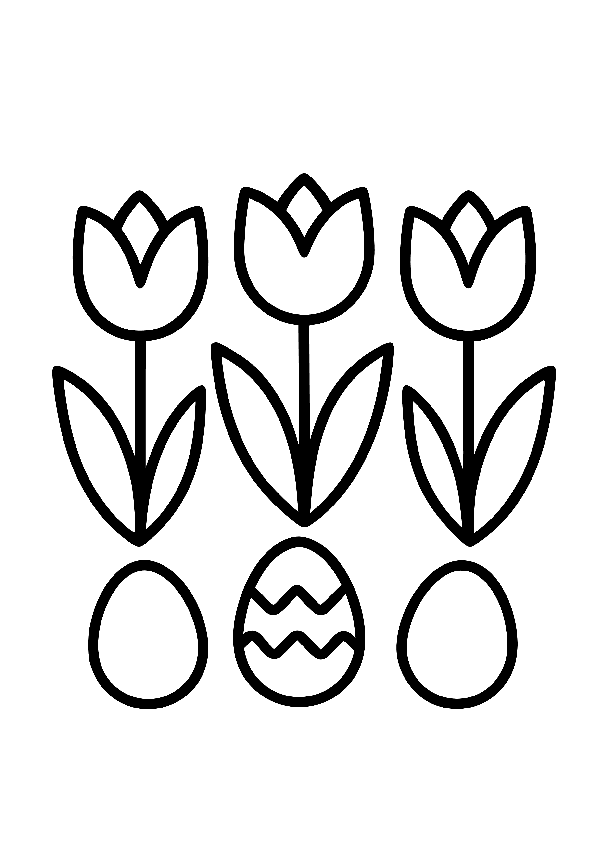 Colorful Tulips and Easter Eggs Coloring Page