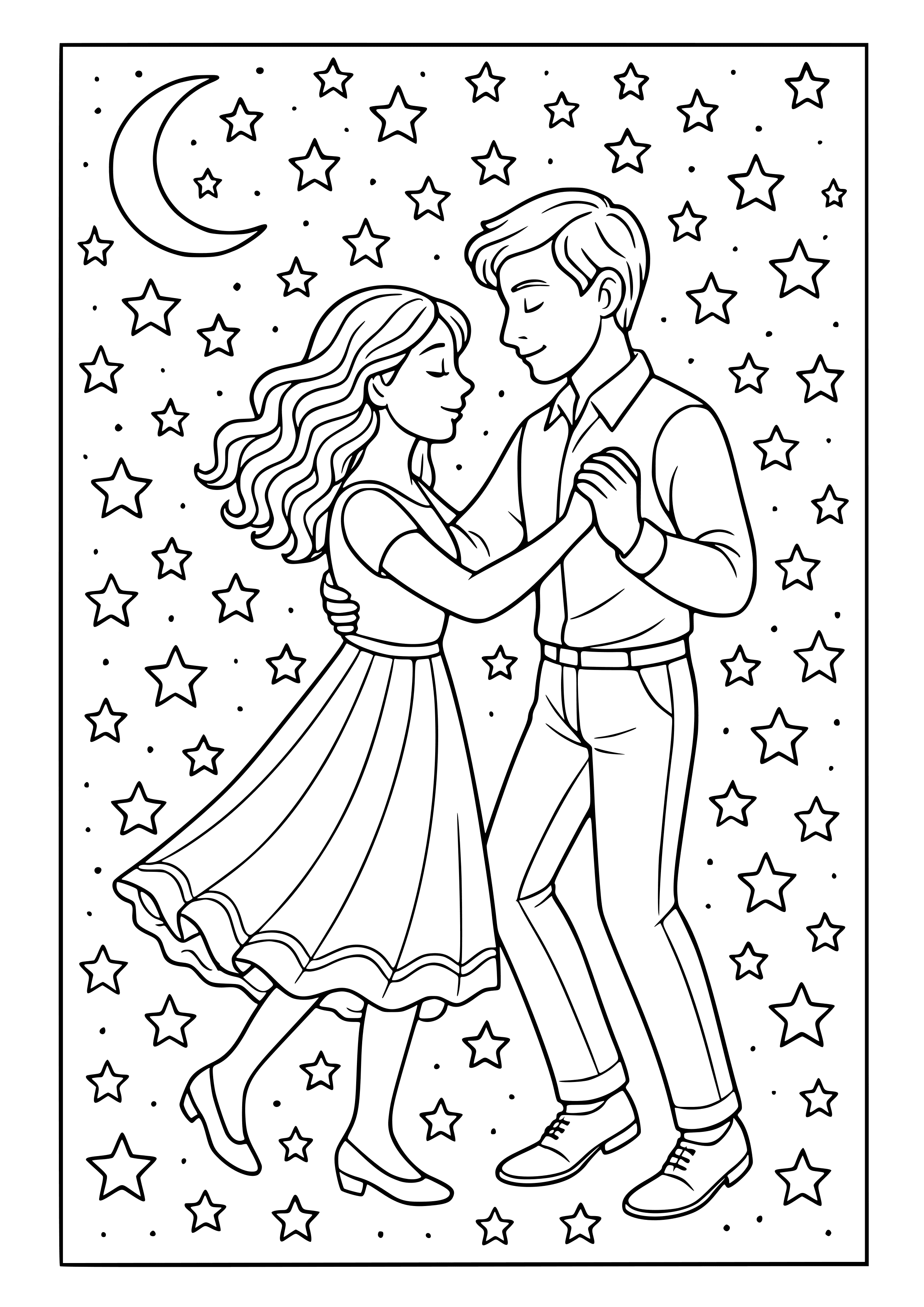 Couple Dancing Under the Stars Coloring Page