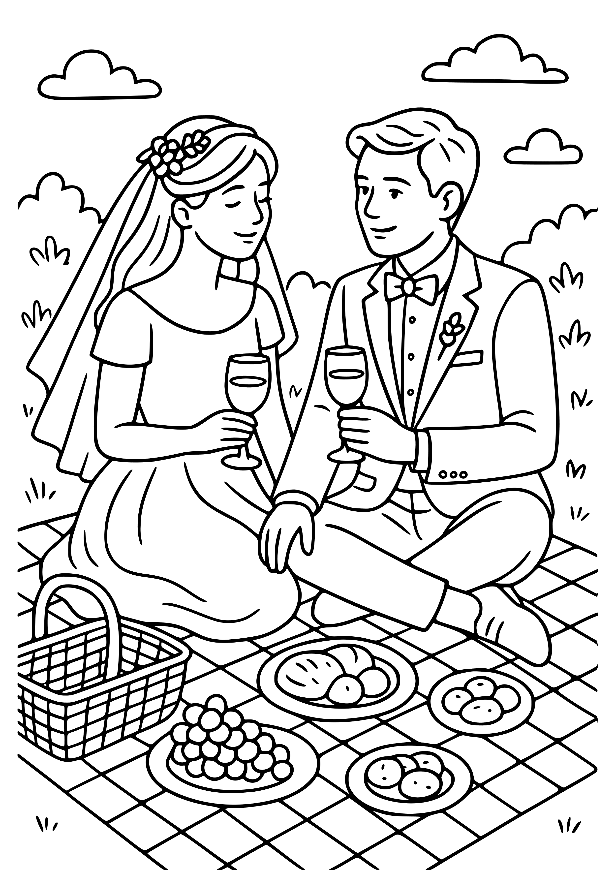 Couple Enjoying a Romantic Picnic Coloring Page