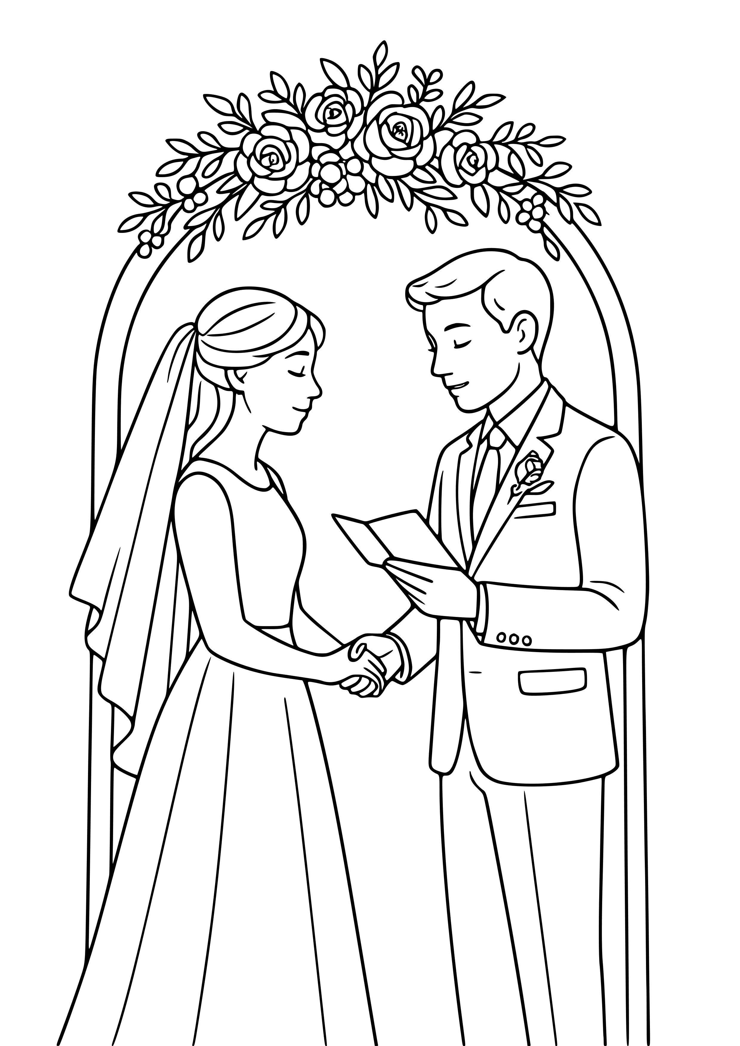 Couple Exchanging Vows Under an Arch Coloring Page