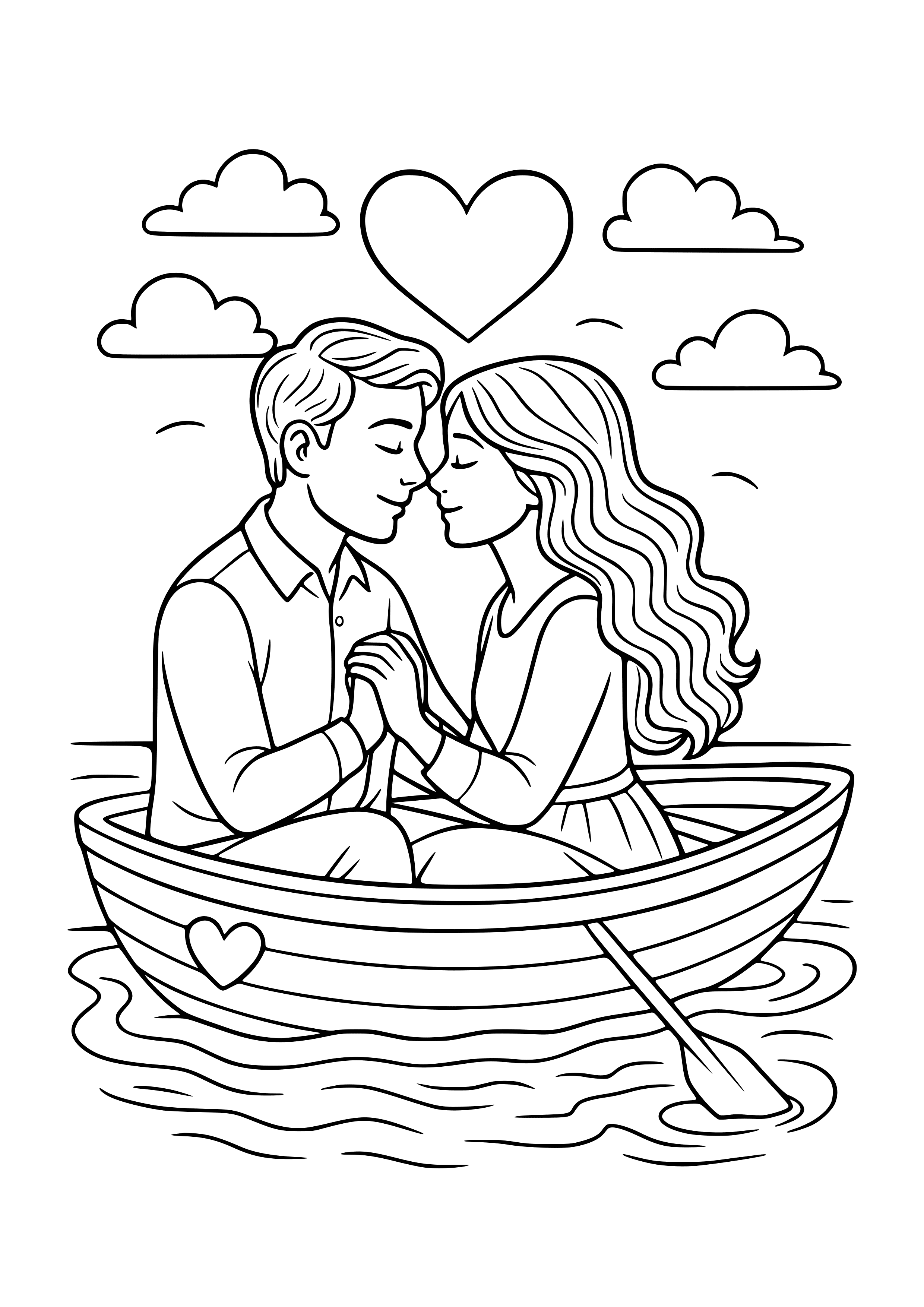 Couple on a Romantic Boat Ride Coloring Page