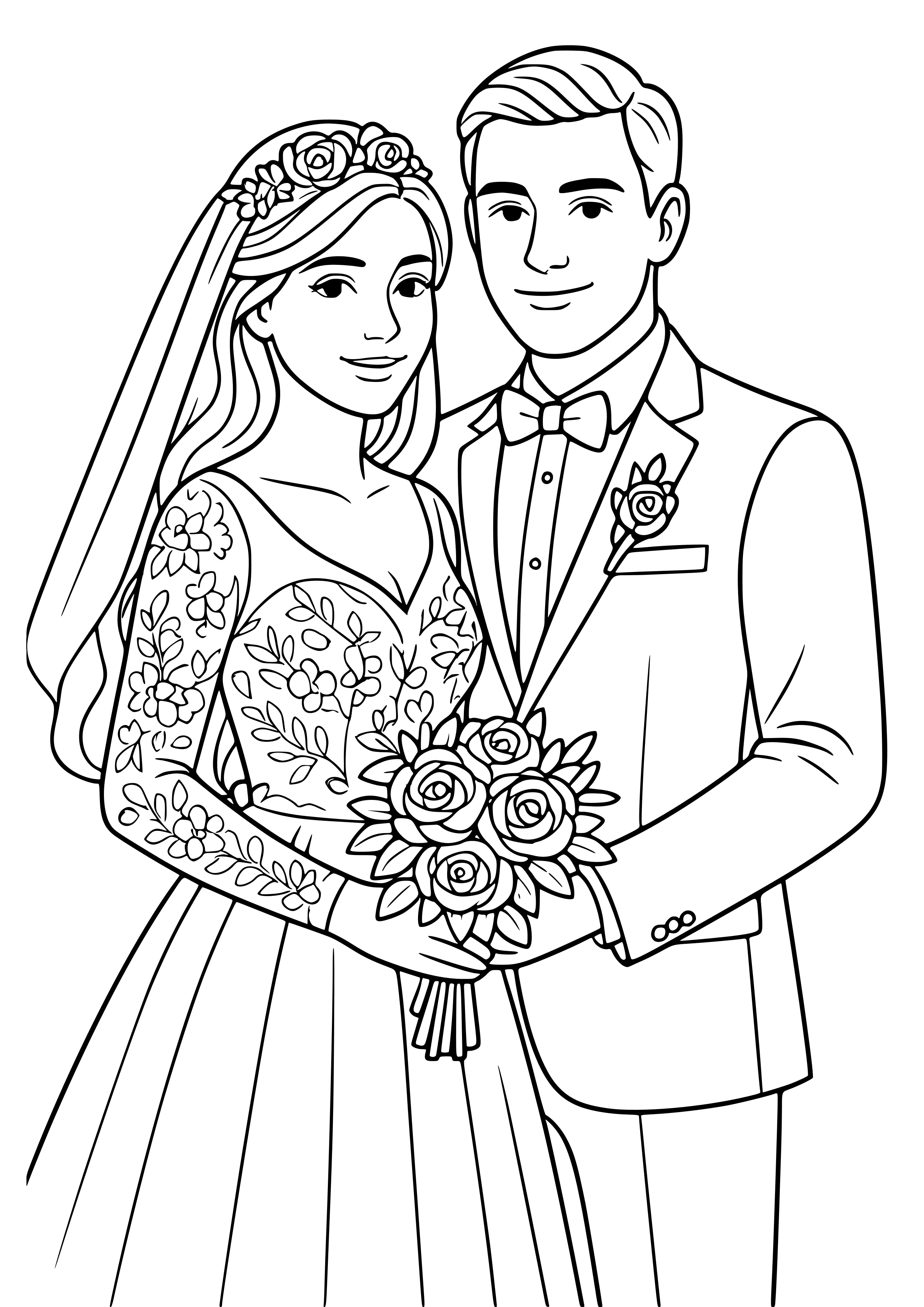Couple Posing for a Wedding Photo Coloring Page