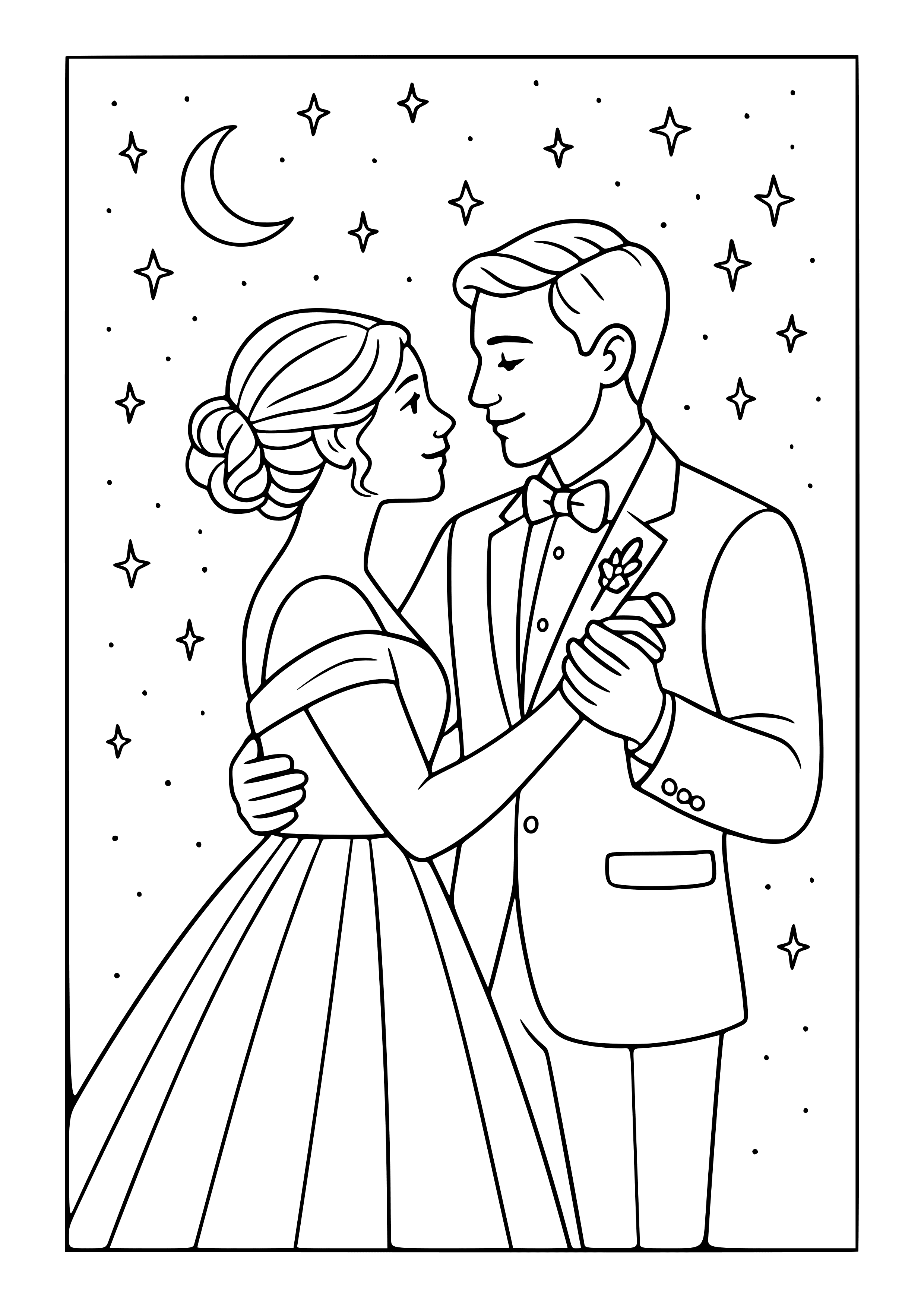 Couple Sharing a Dance Under the Stars Coloring Page