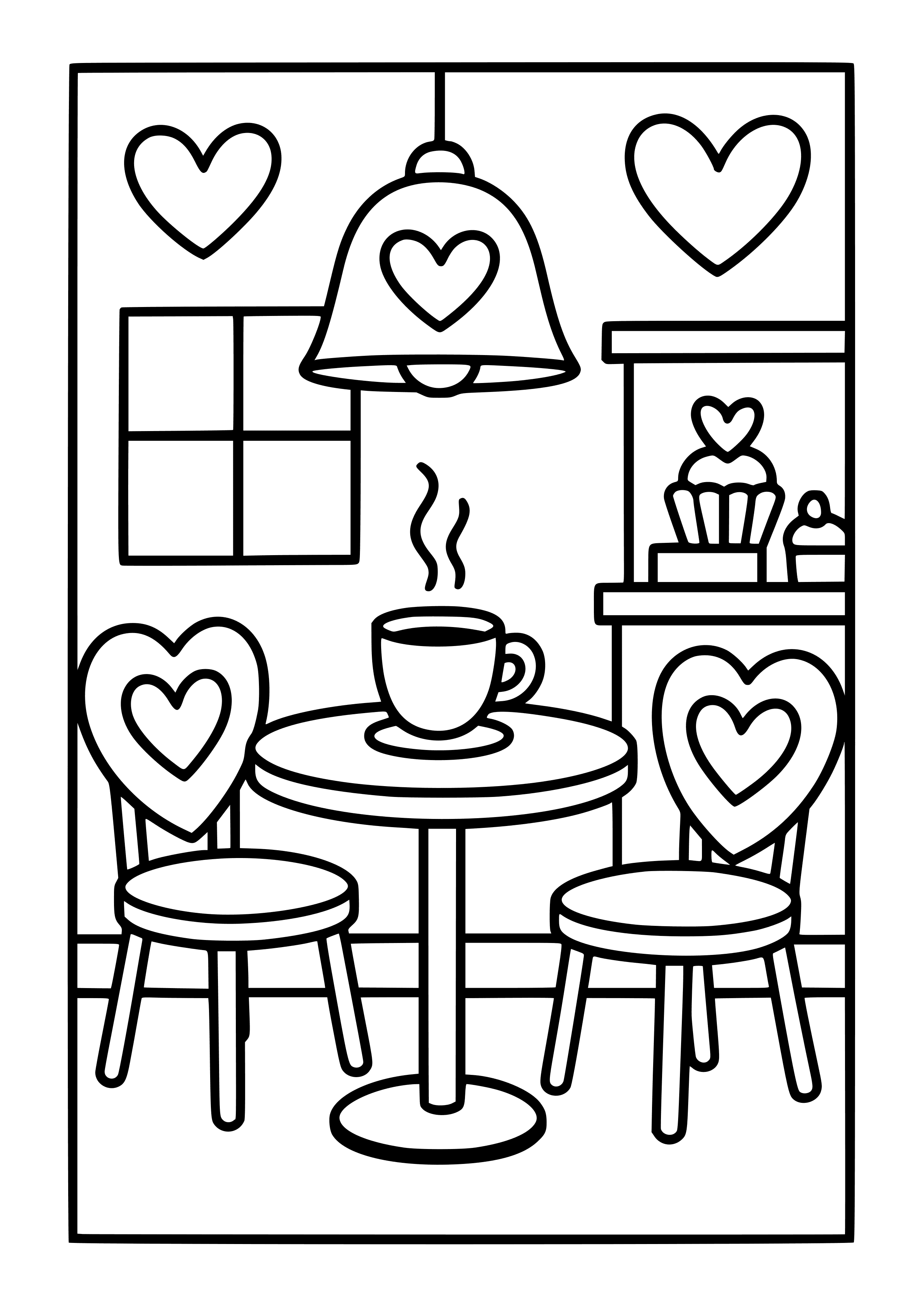 Cozy Café with Heart Décor Coloring Page