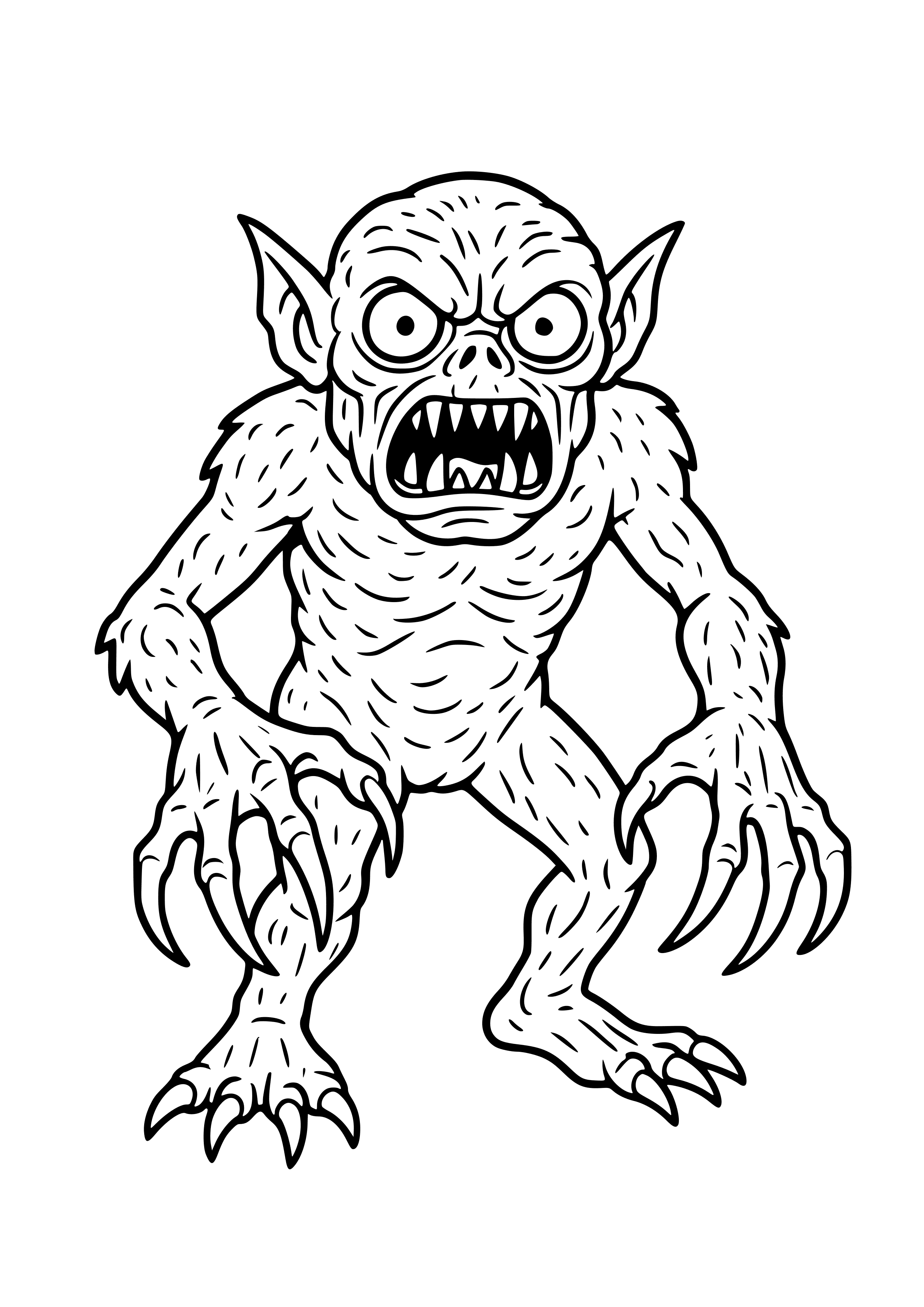 Creepy Gray Monster with Long Claws Coloring Page