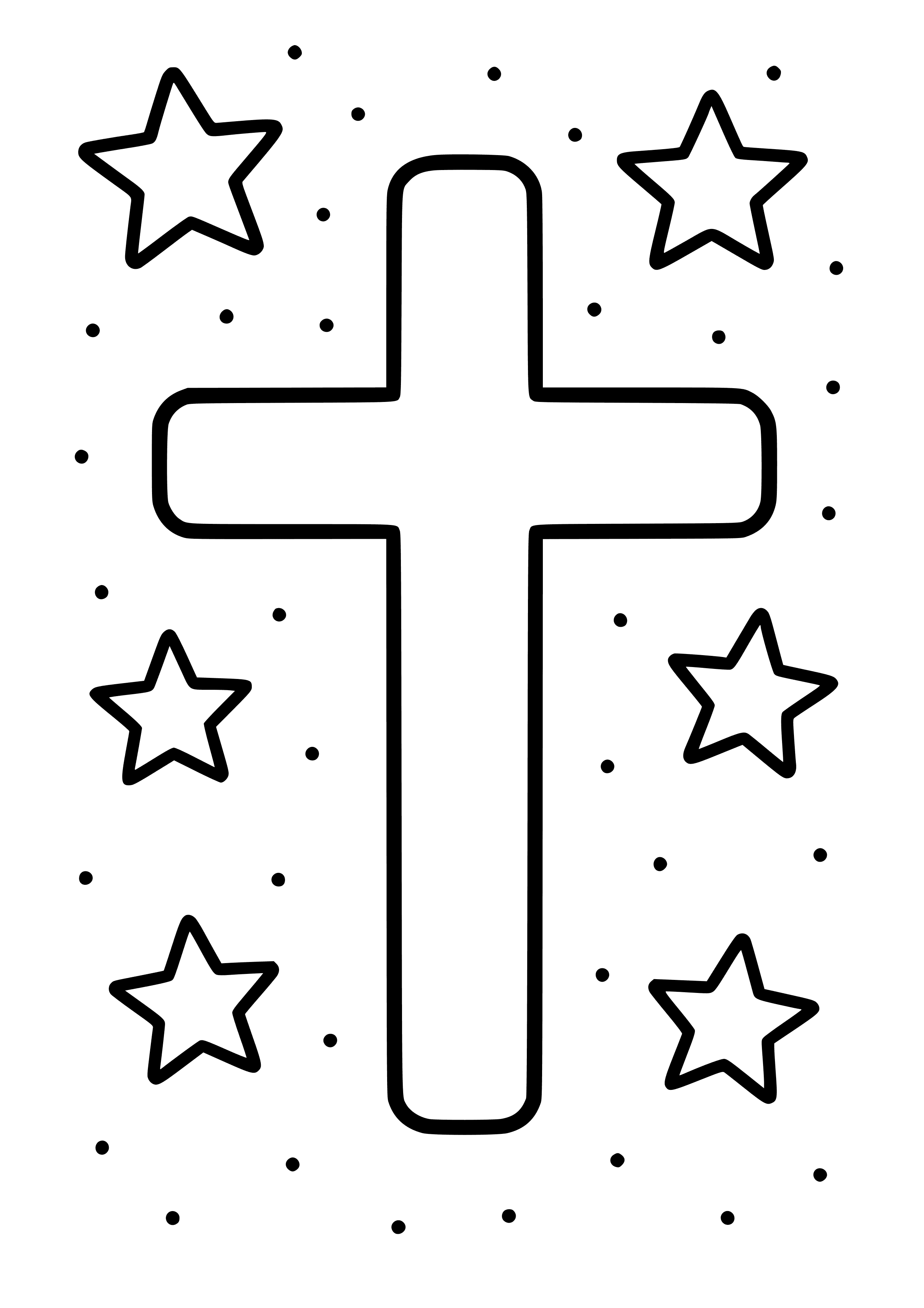 Cross Surrounded by Stars Coloring Page