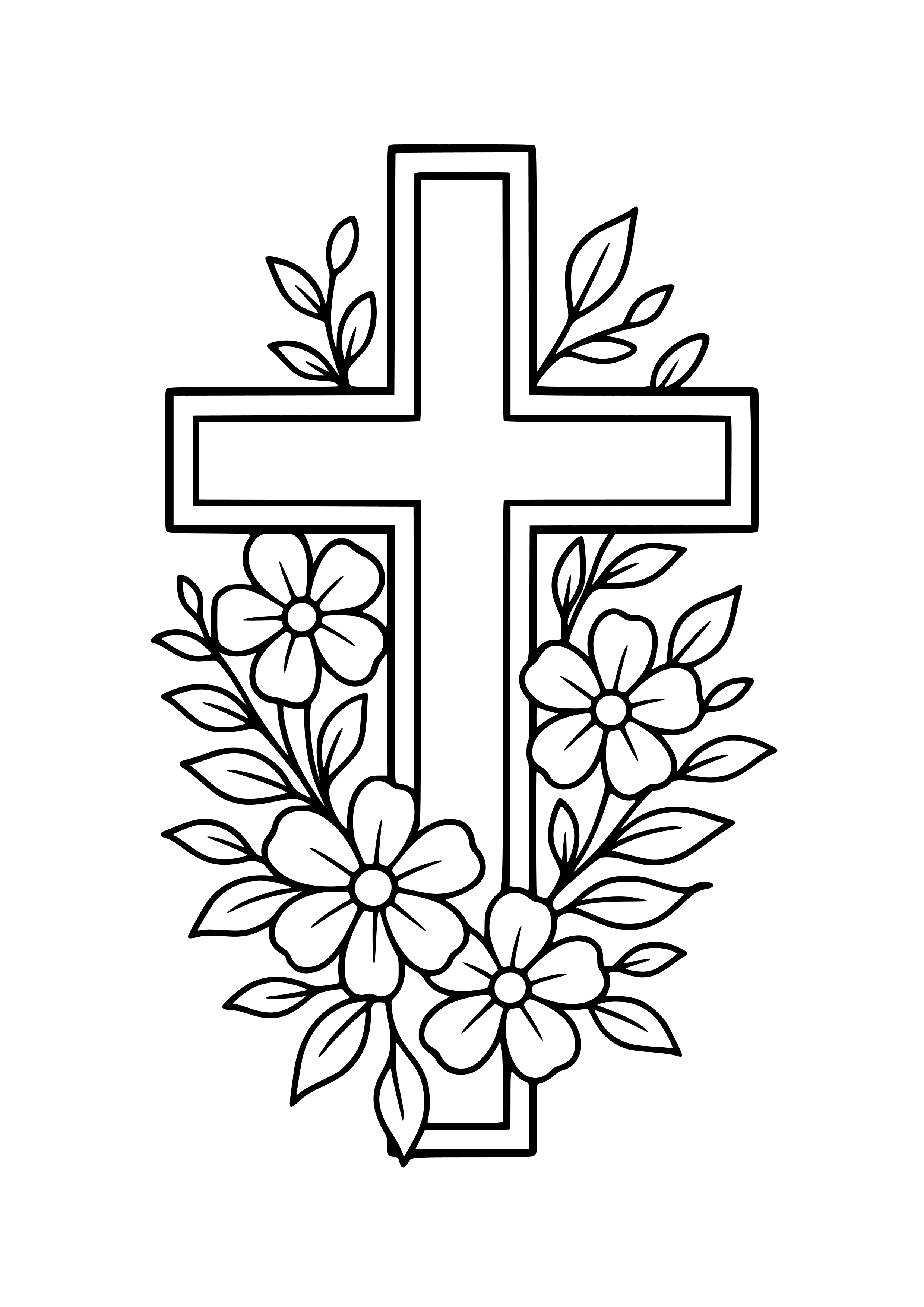 Cross with Floral Decorations Coloring Page