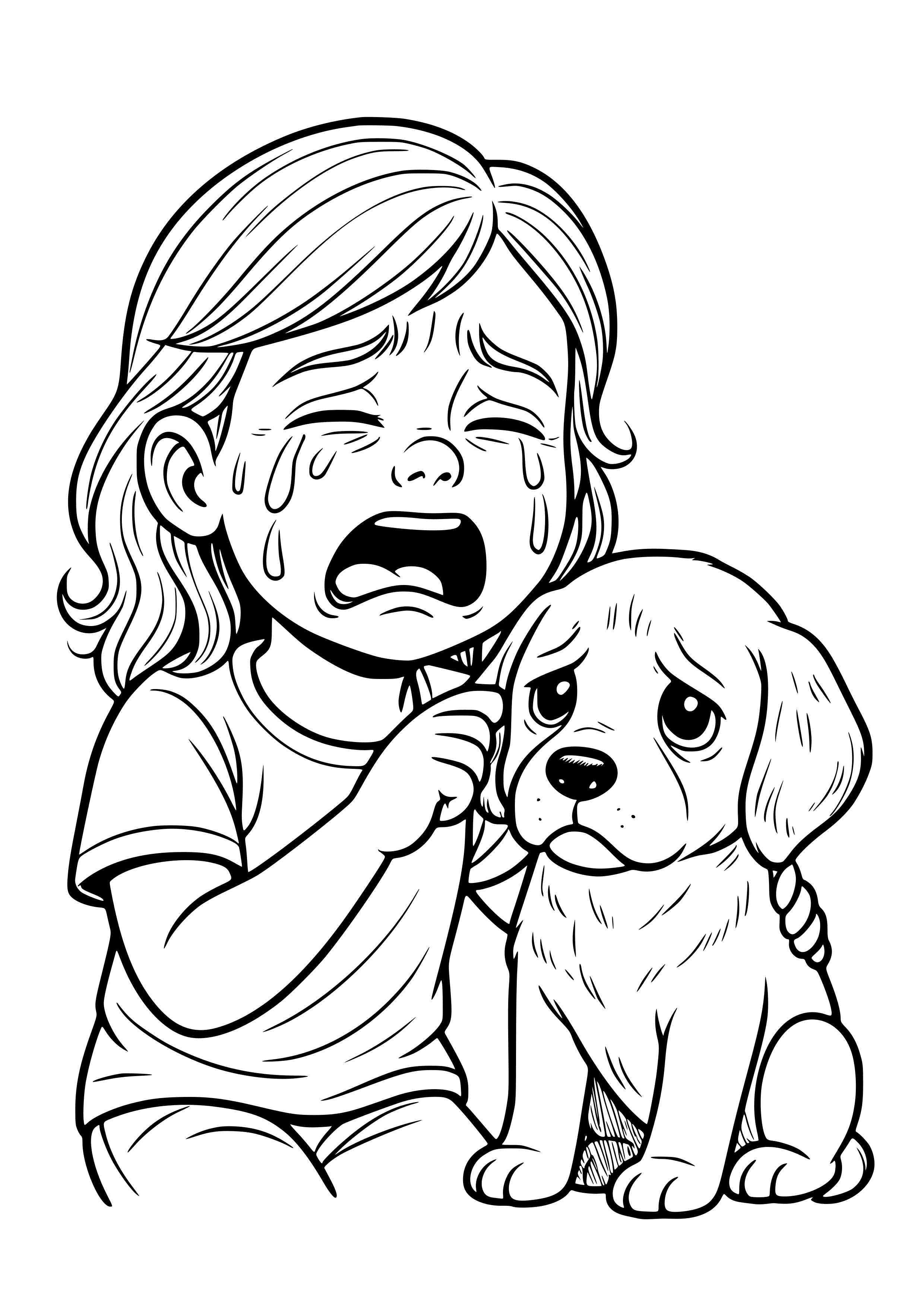 Crying Girl Meme with a Sad Puppy Coloring Page
