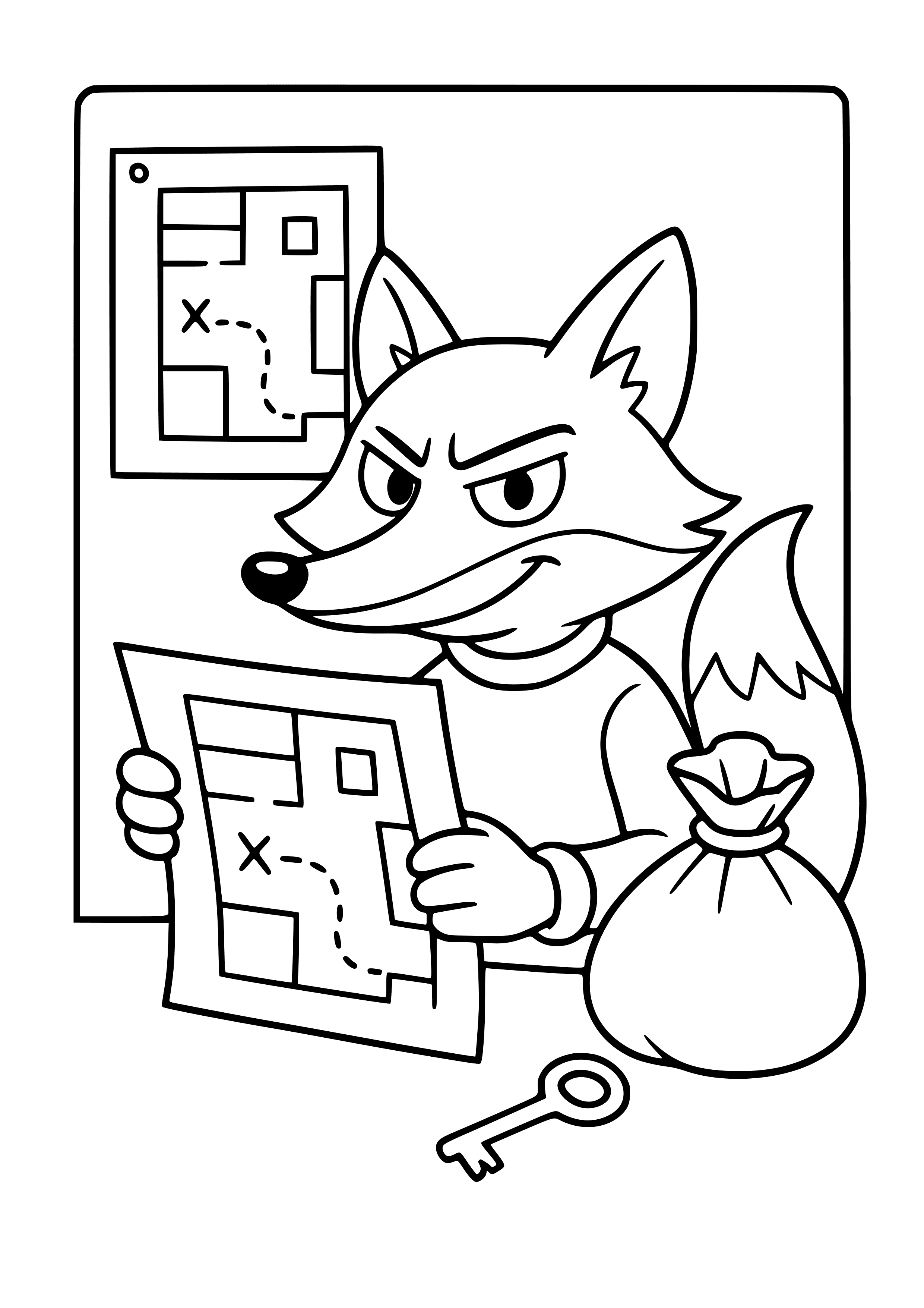 Cunning Fox Planning a Heist Coloring Page