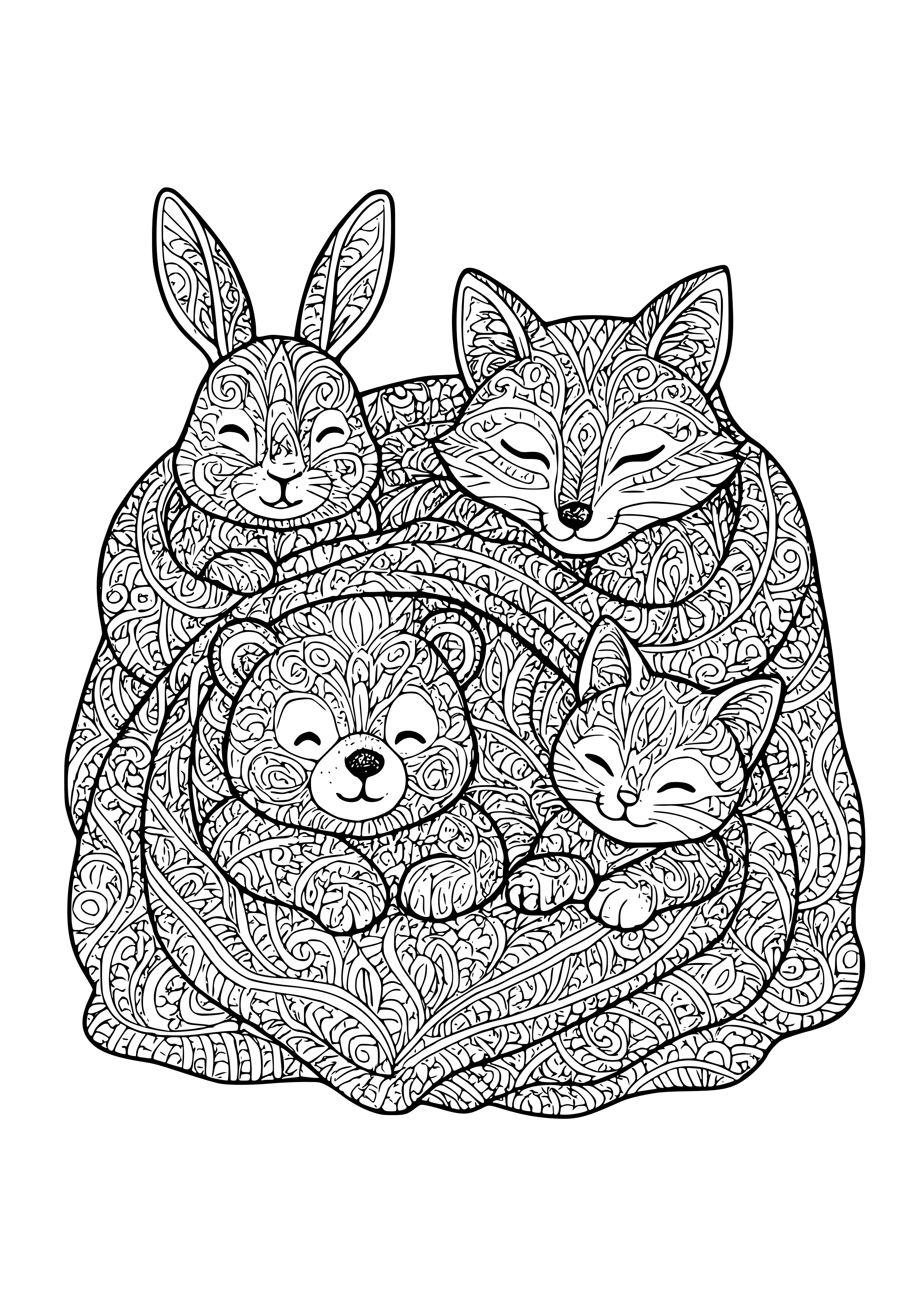 Cute Animals Sharing a Cozy Blanket Coloring Page