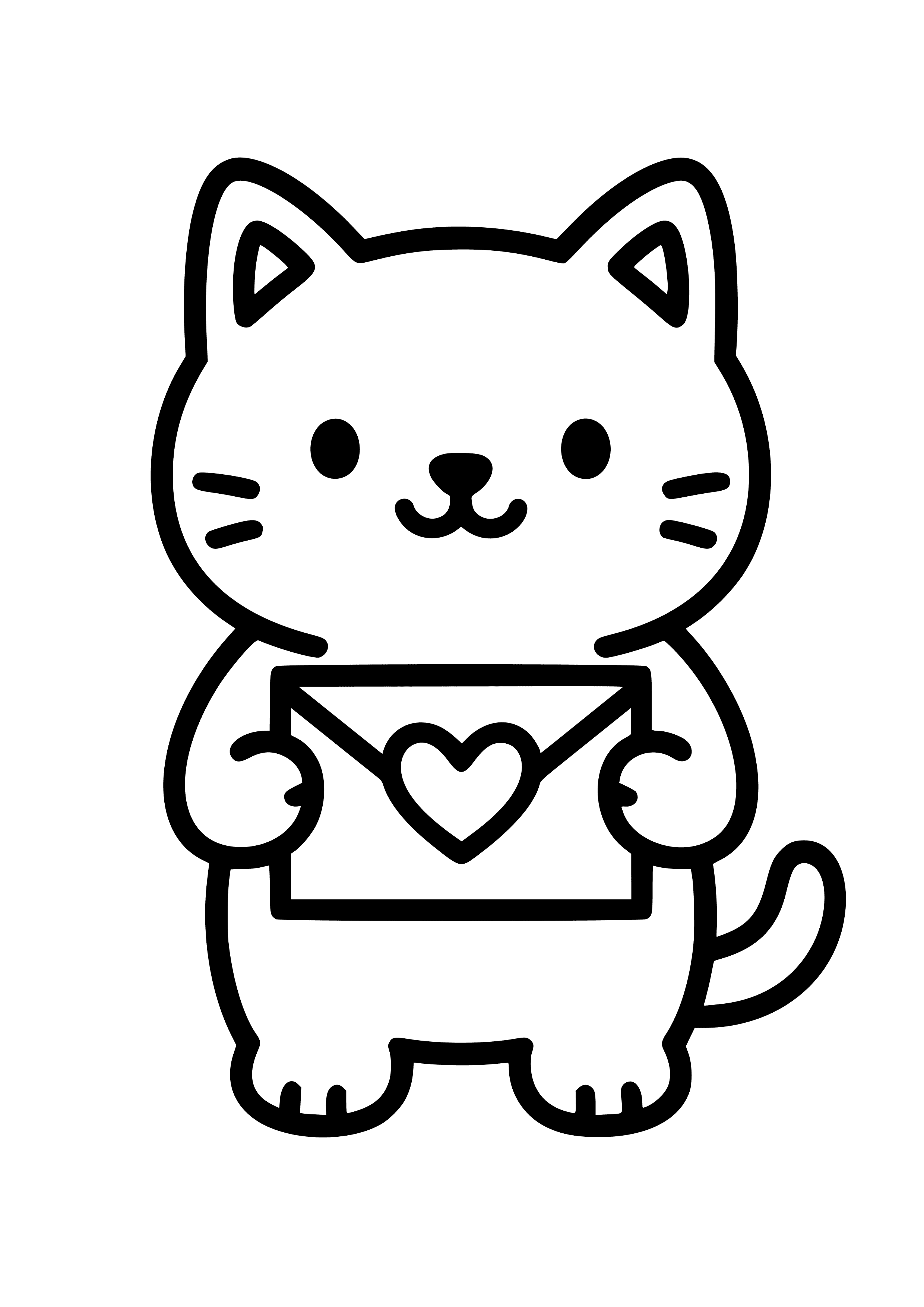 Cute Cat Holding a Love Letter Coloring Page
