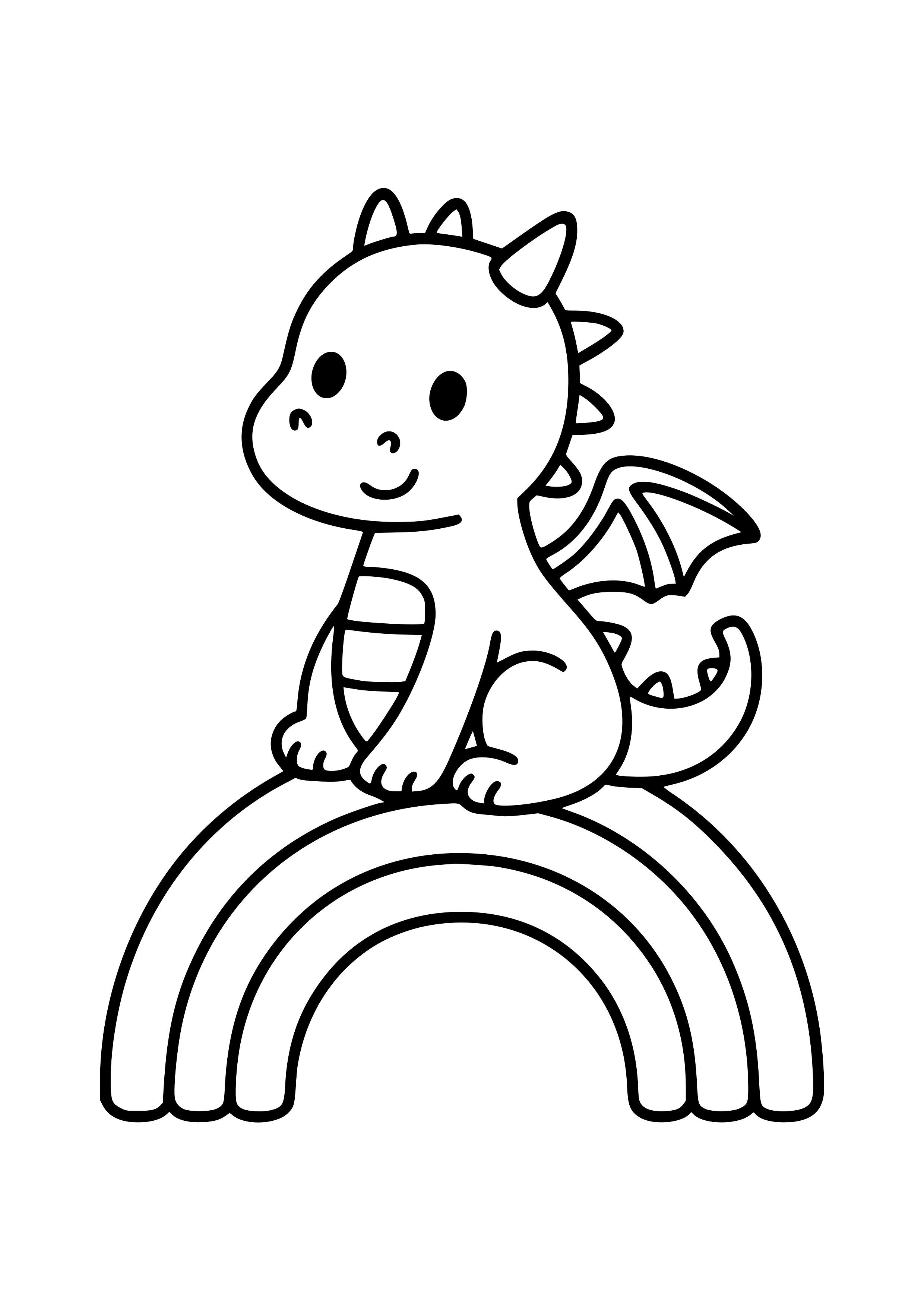 Cute Dragon Sitting on a Rainbow Coloring Page