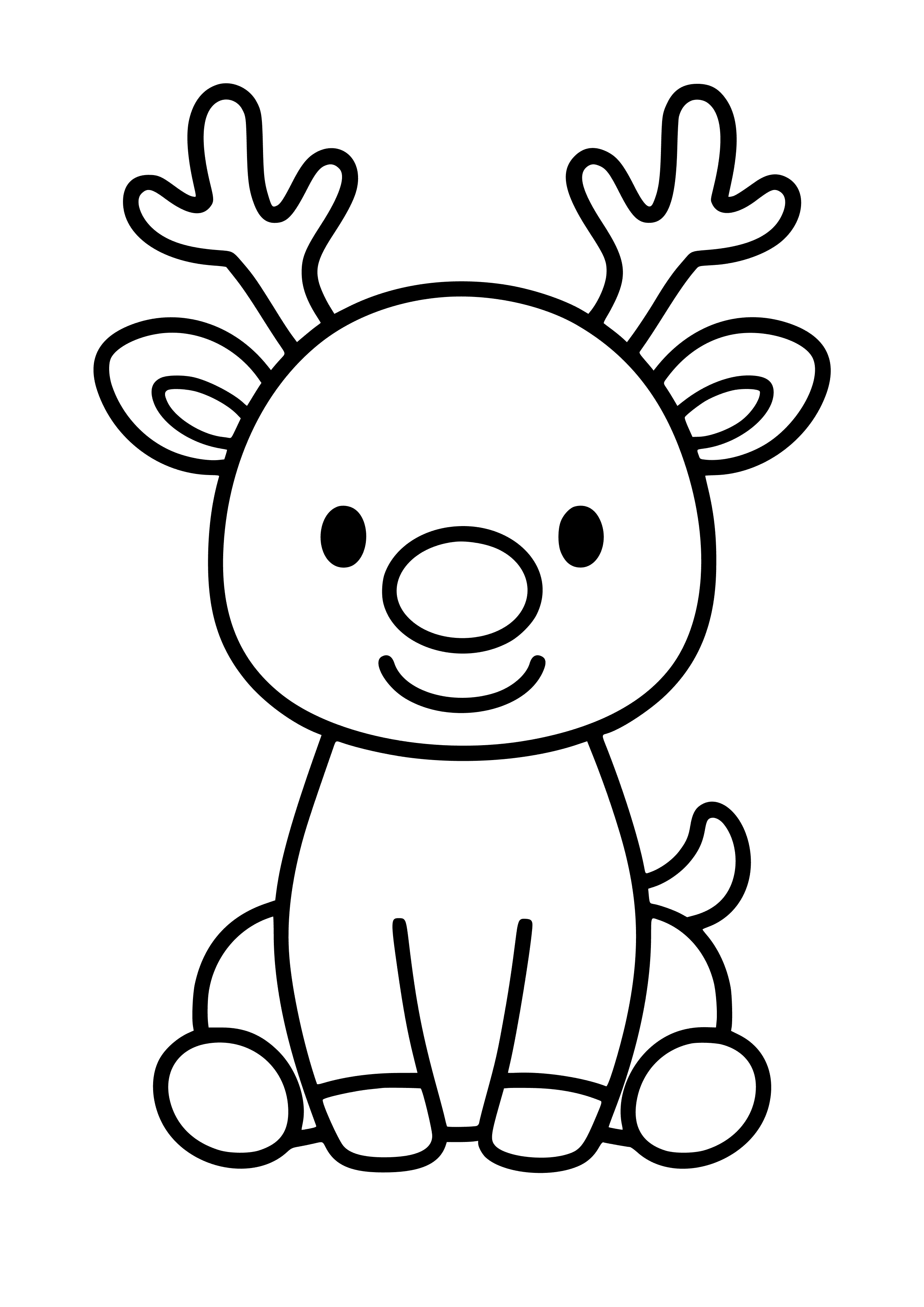 Cute Reindeer with a Red Nose Coloring Page