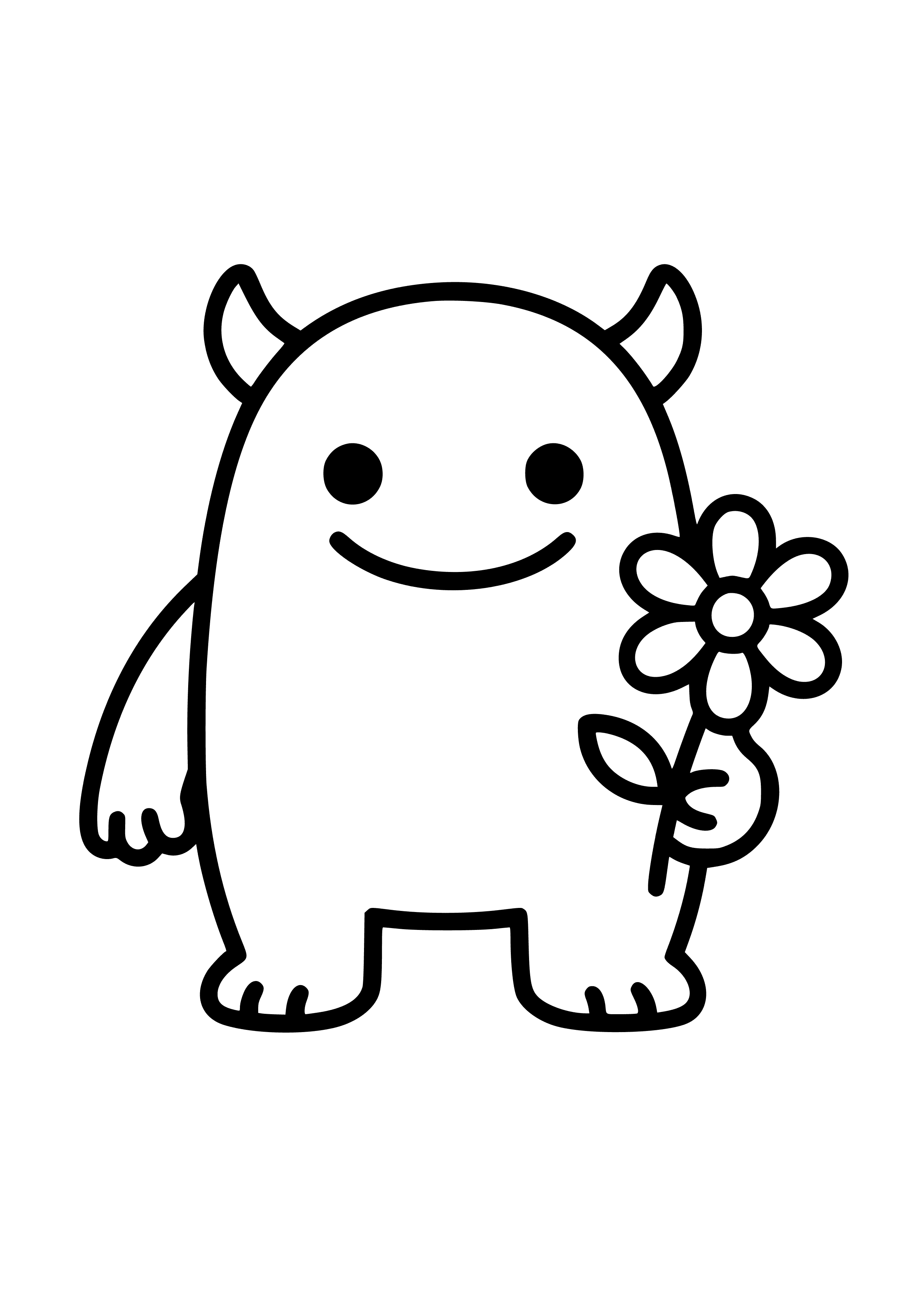 Cute Yellow Monster Holding a Flower Coloring Page