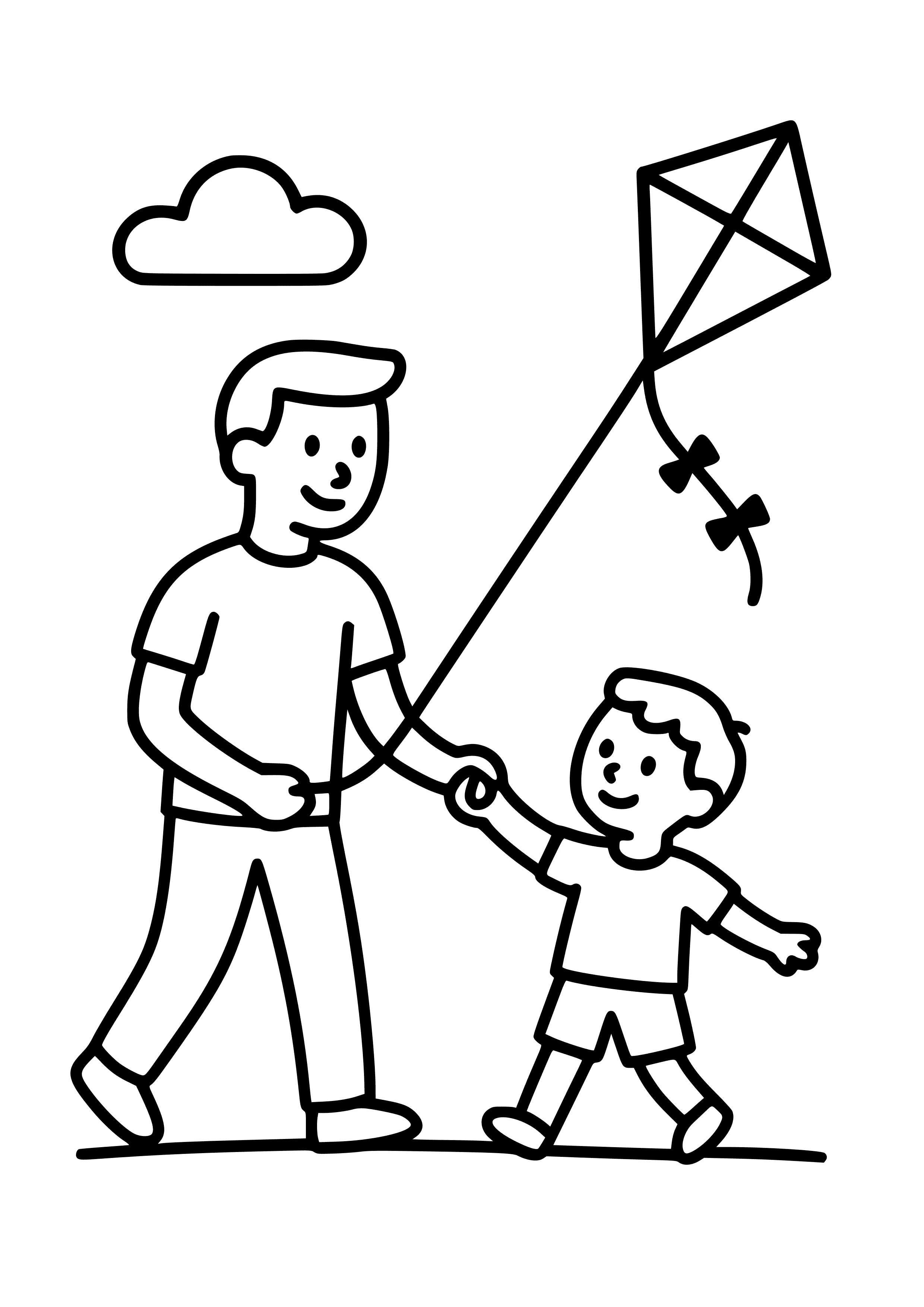 Dad and Child Flying a Kite Coloring Page