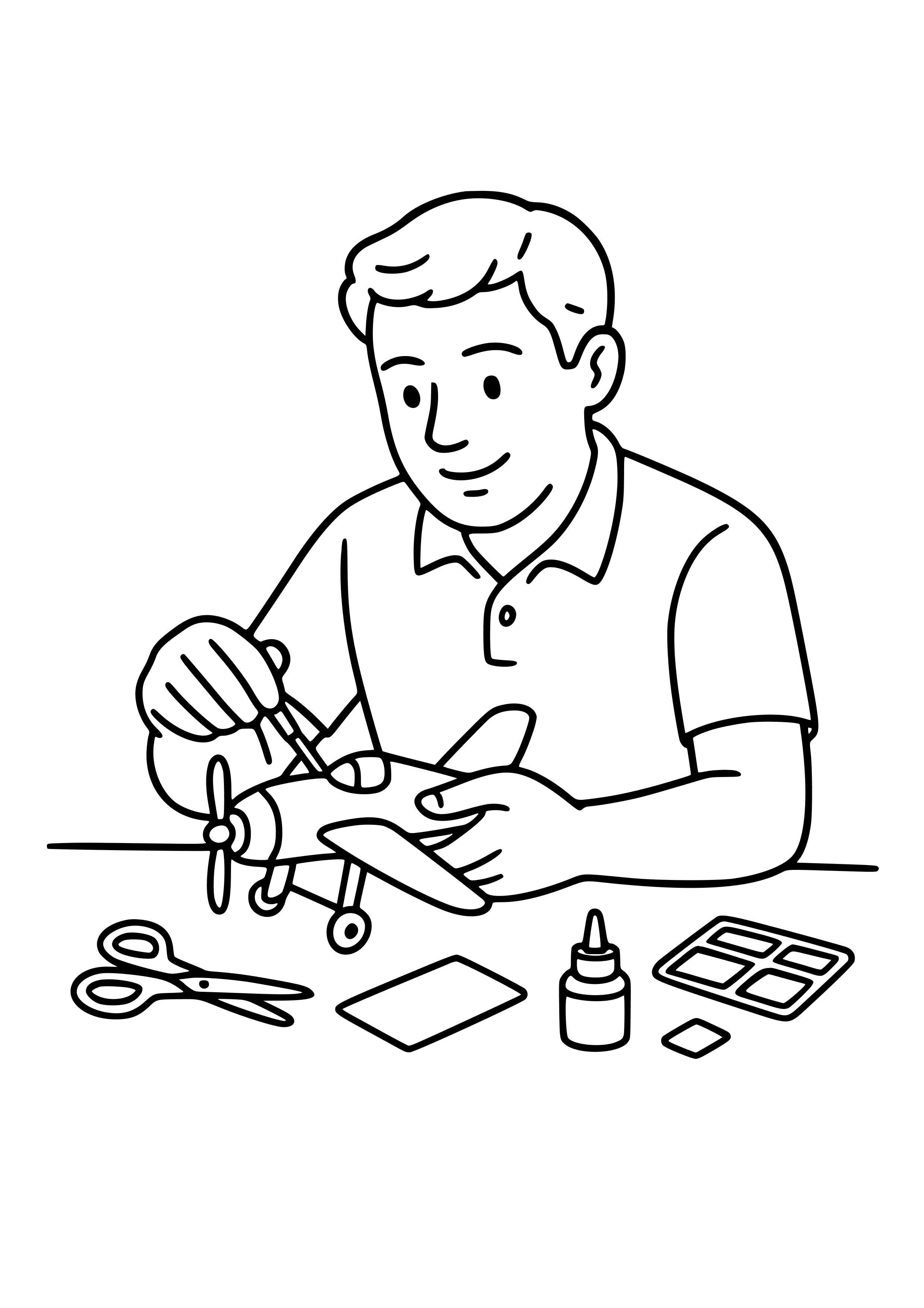 Dad Building a Model Airplane Coloring Page