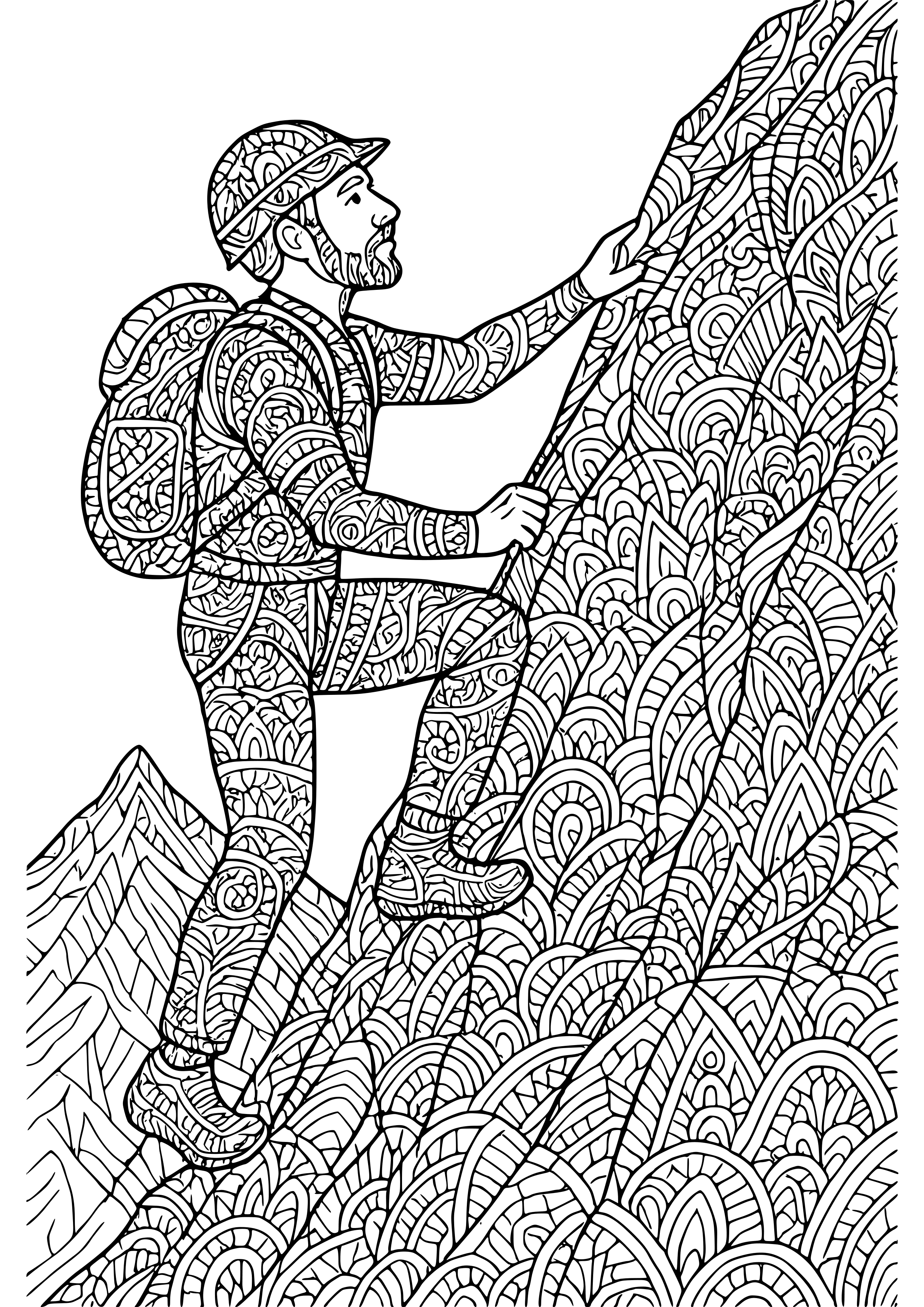 Dad Climbing a Mountain Coloring Page