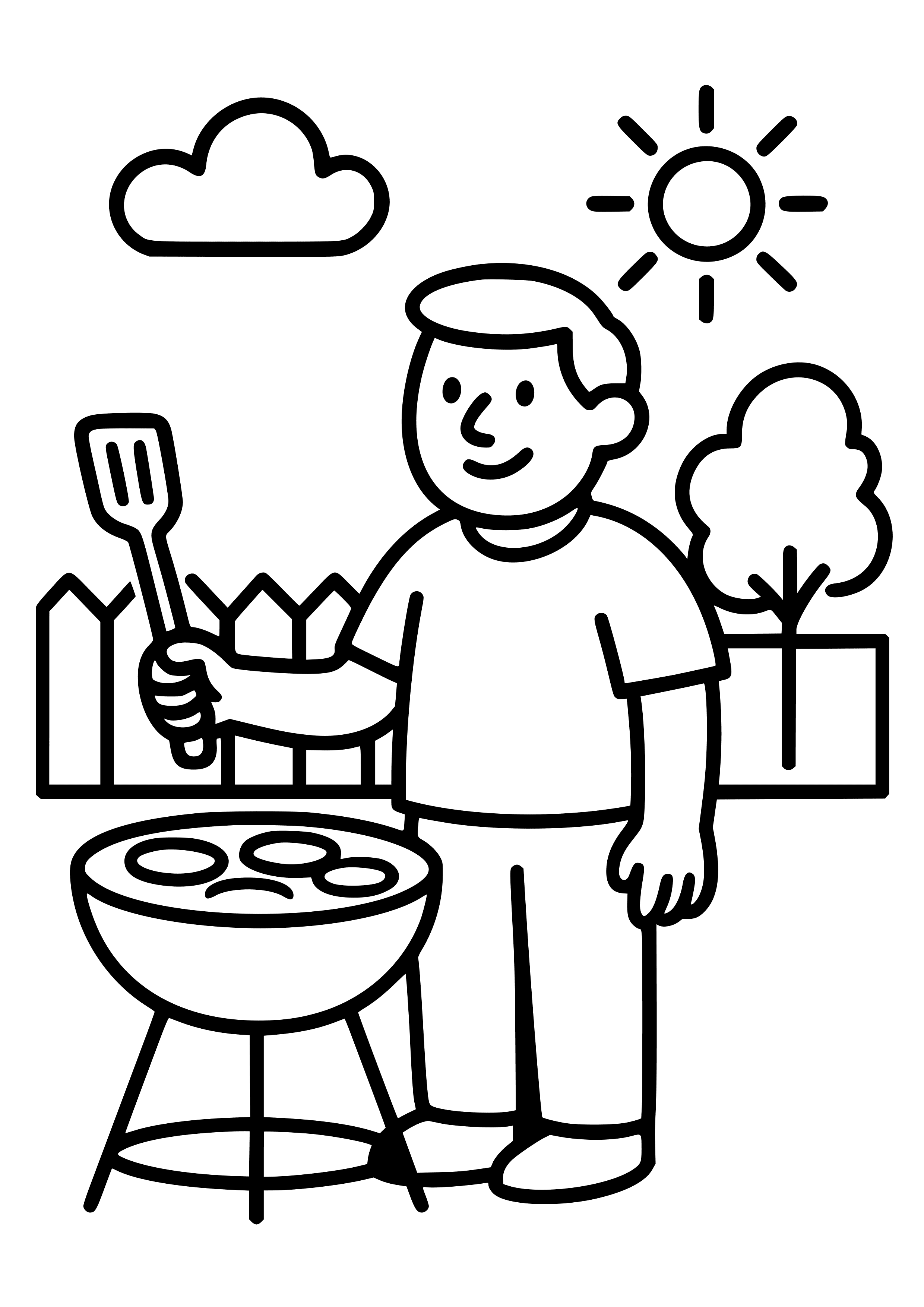 Dad Grilling Burgers in the Backyard Coloring Page