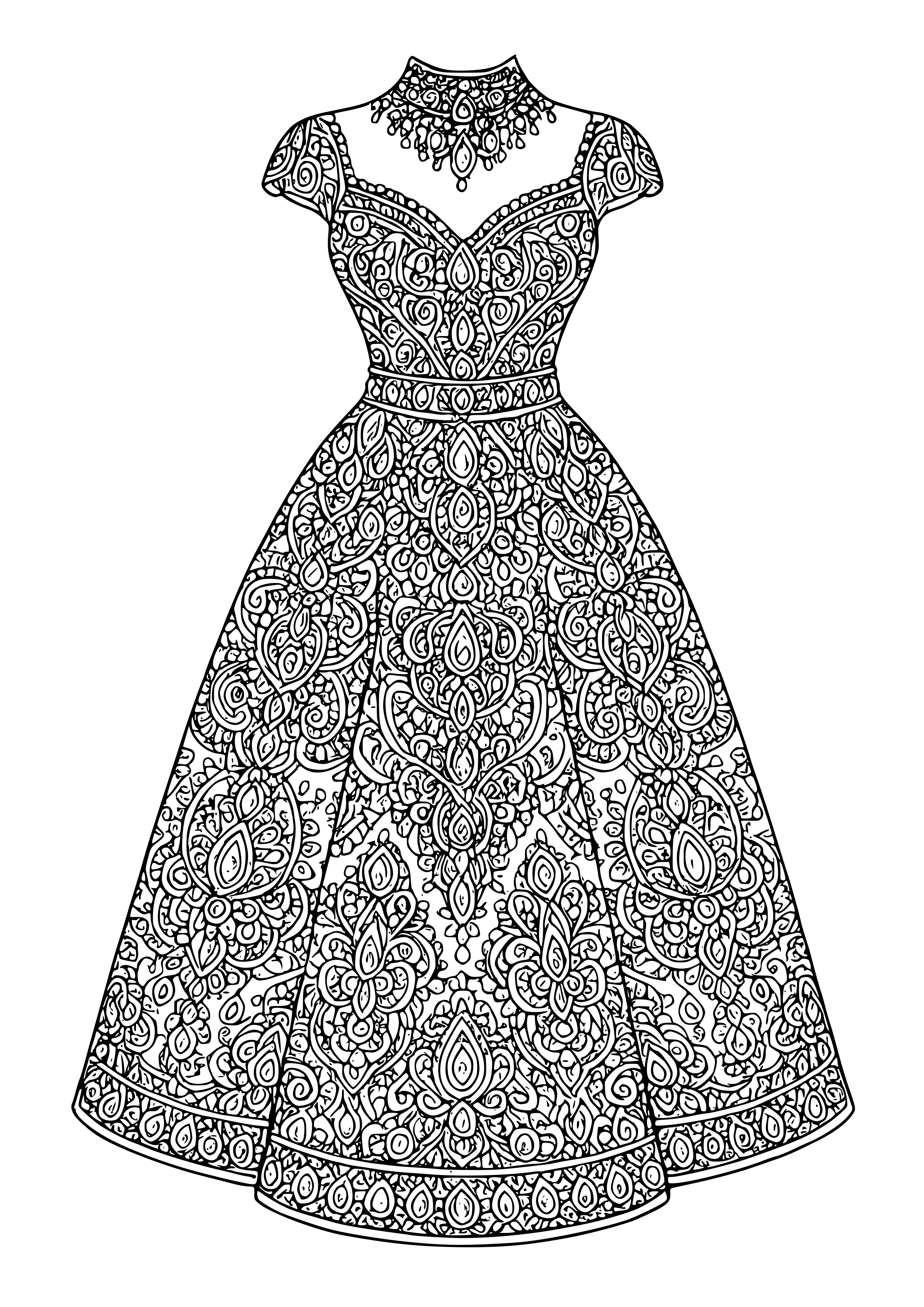 Designer Dress Adorned with Jewels Coloring Page