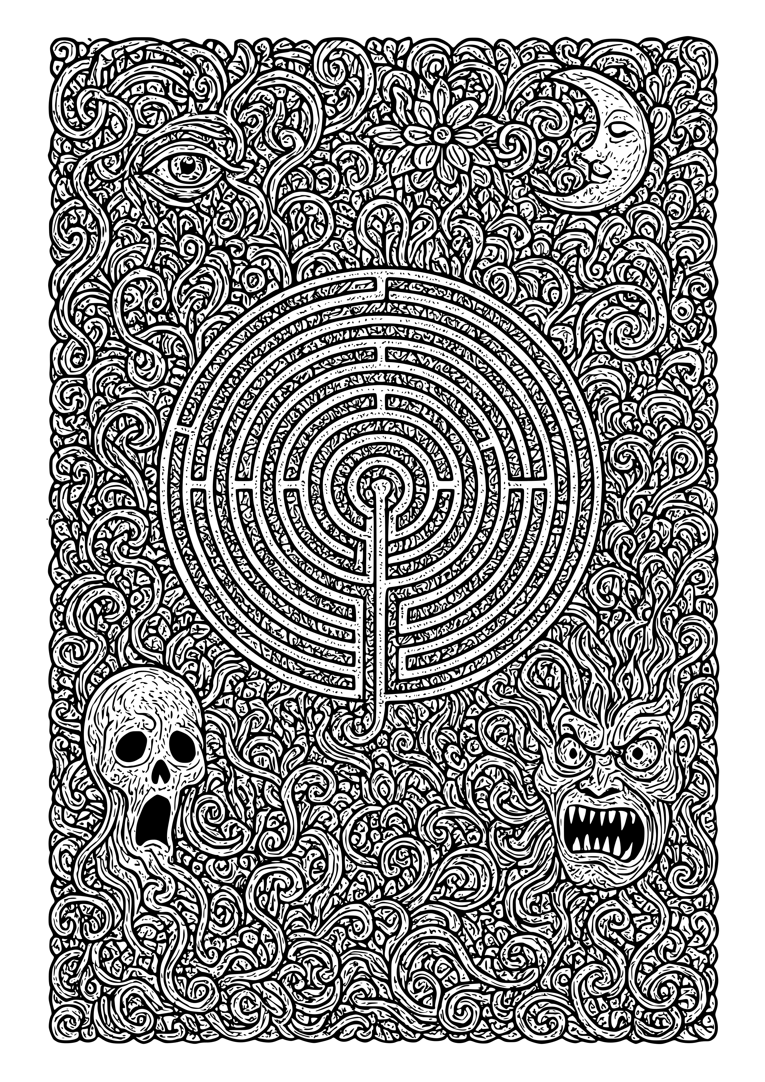 Detailed Labyrinth of Dreams and Fears Coloring Page