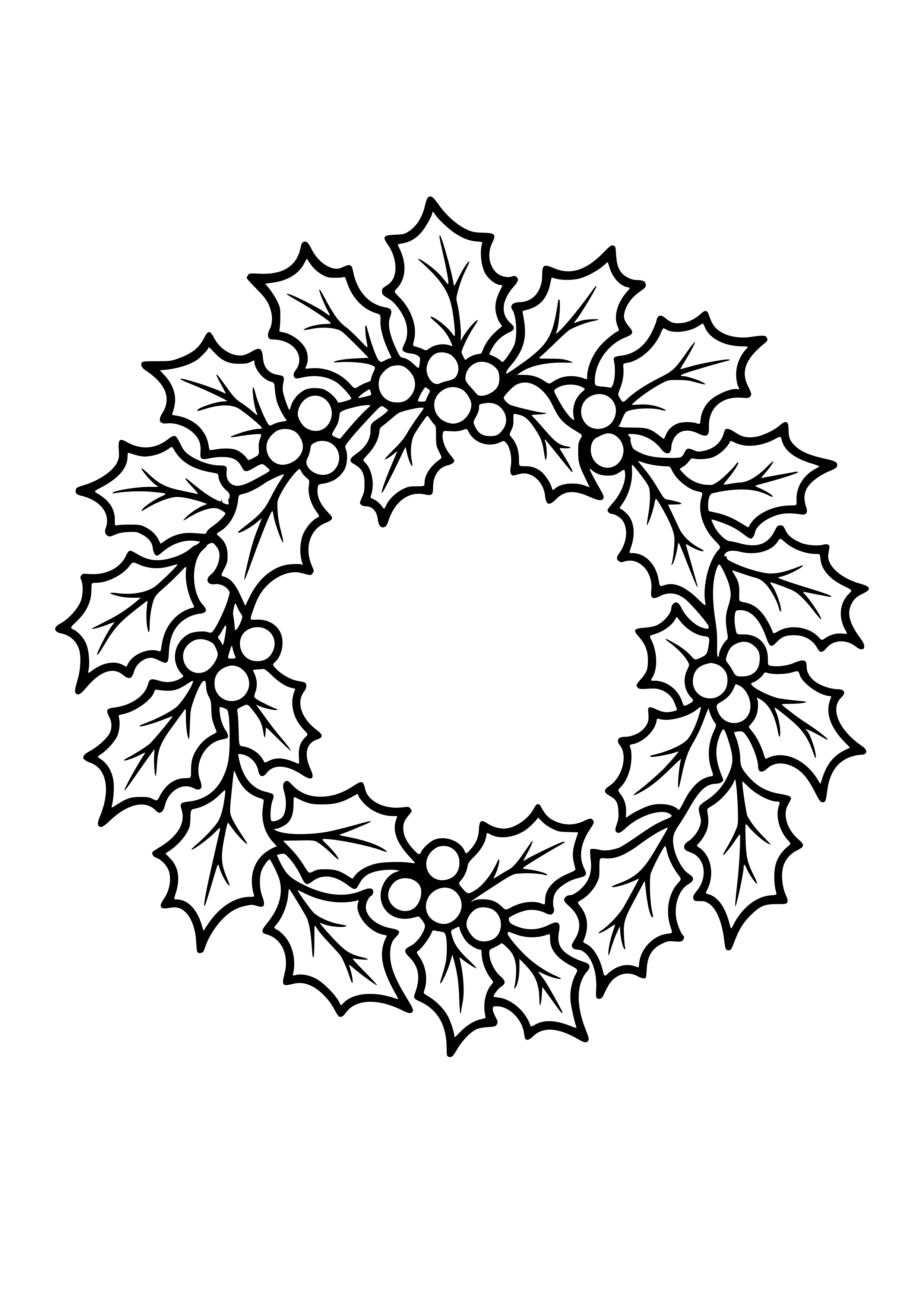 Detailed Wreath with Holly and Berries Coloring Page