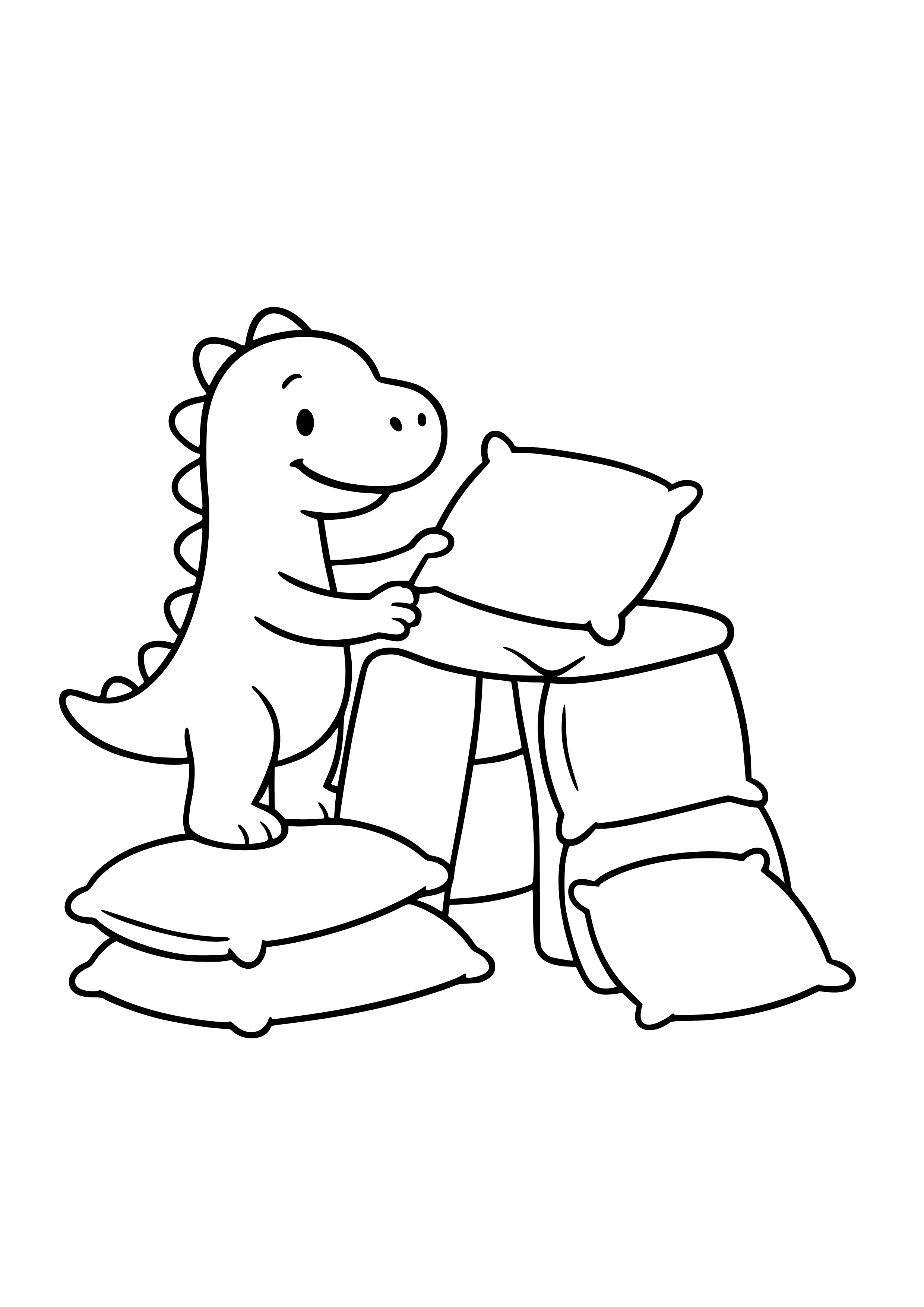 Dinosaur Building a Fort with Pillows Coloring Page