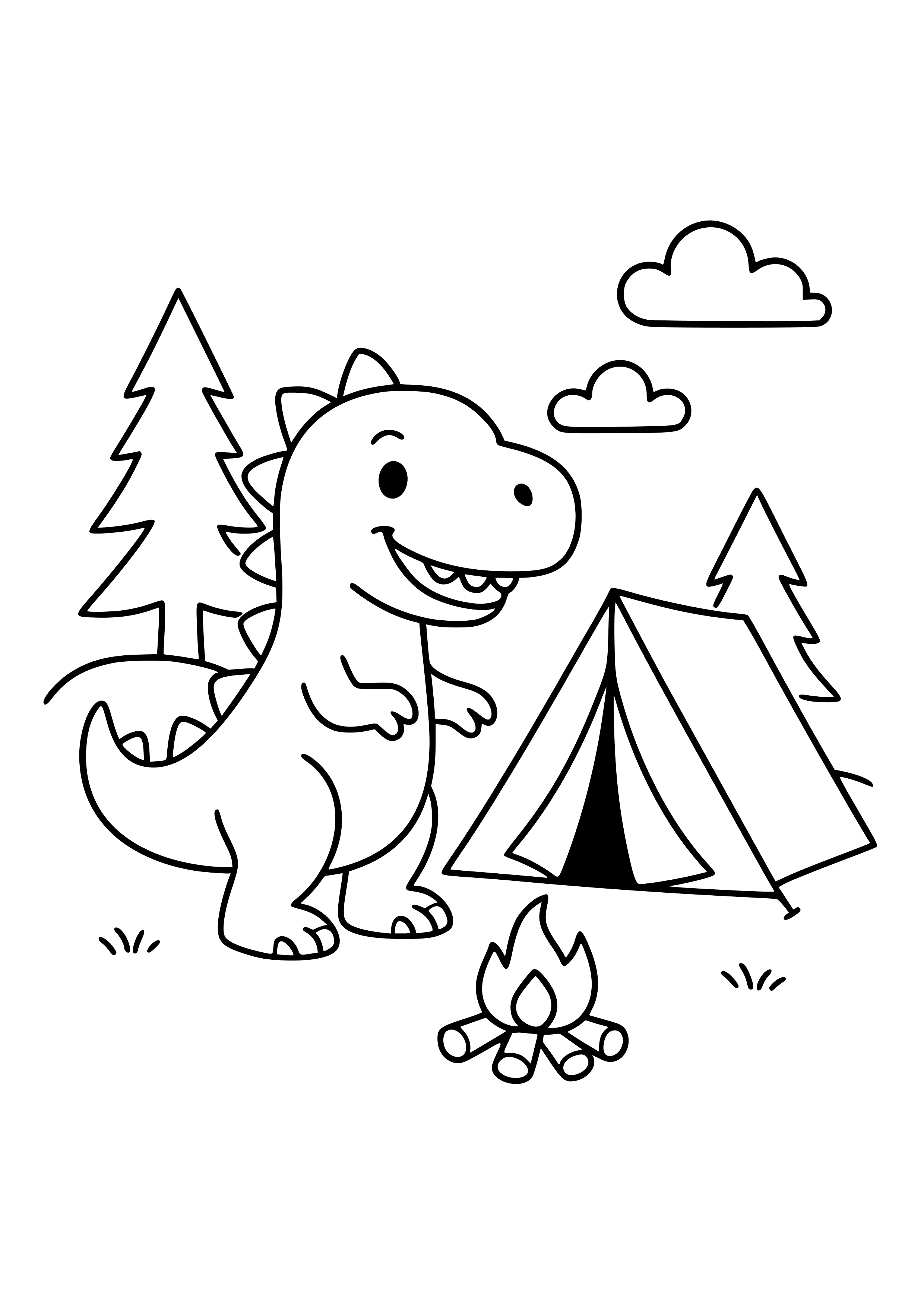 Dinosaur Camping with a Tent Coloring Page