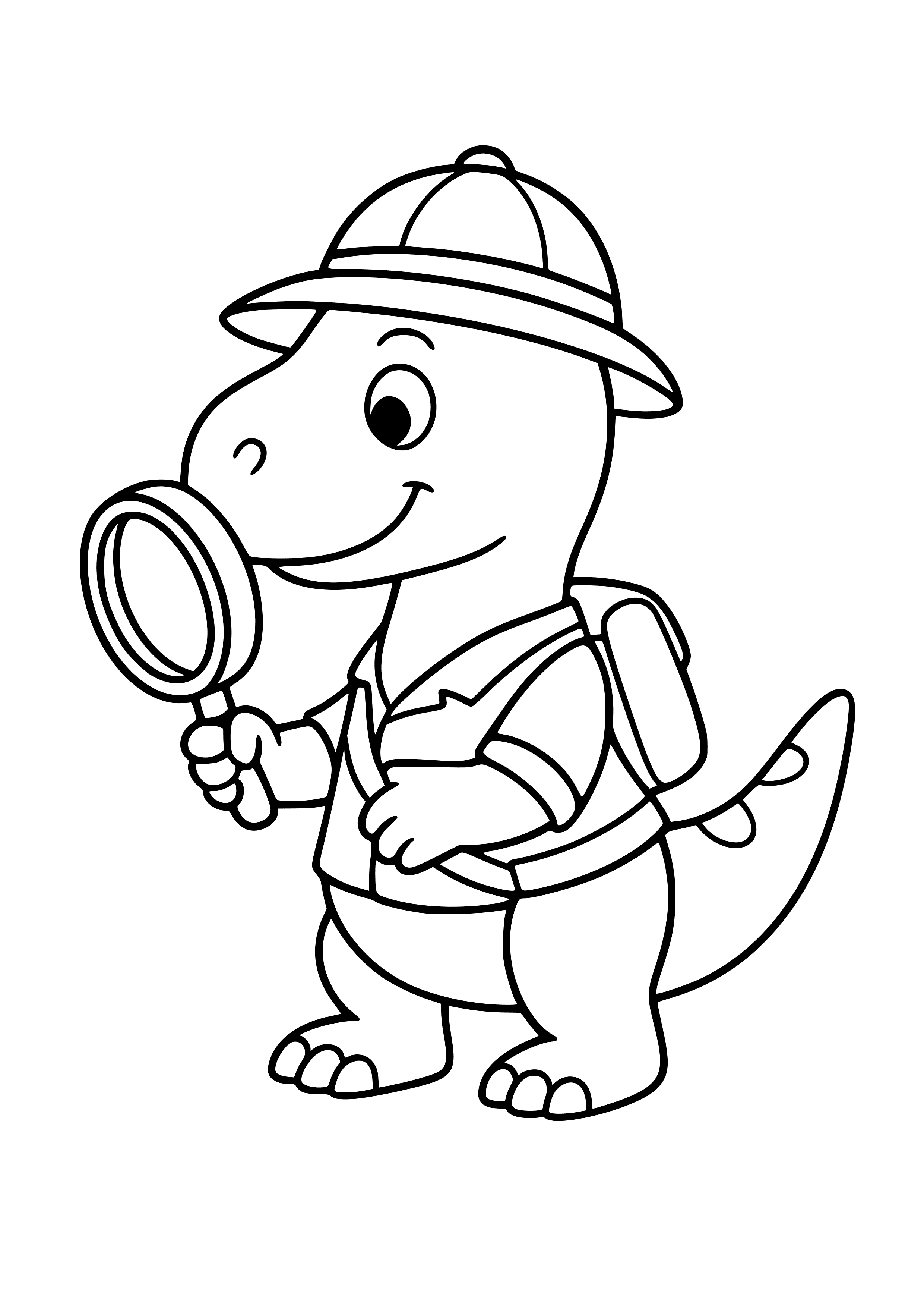 Dinosaur Explorer with a Magnifying Glass Coloring Page