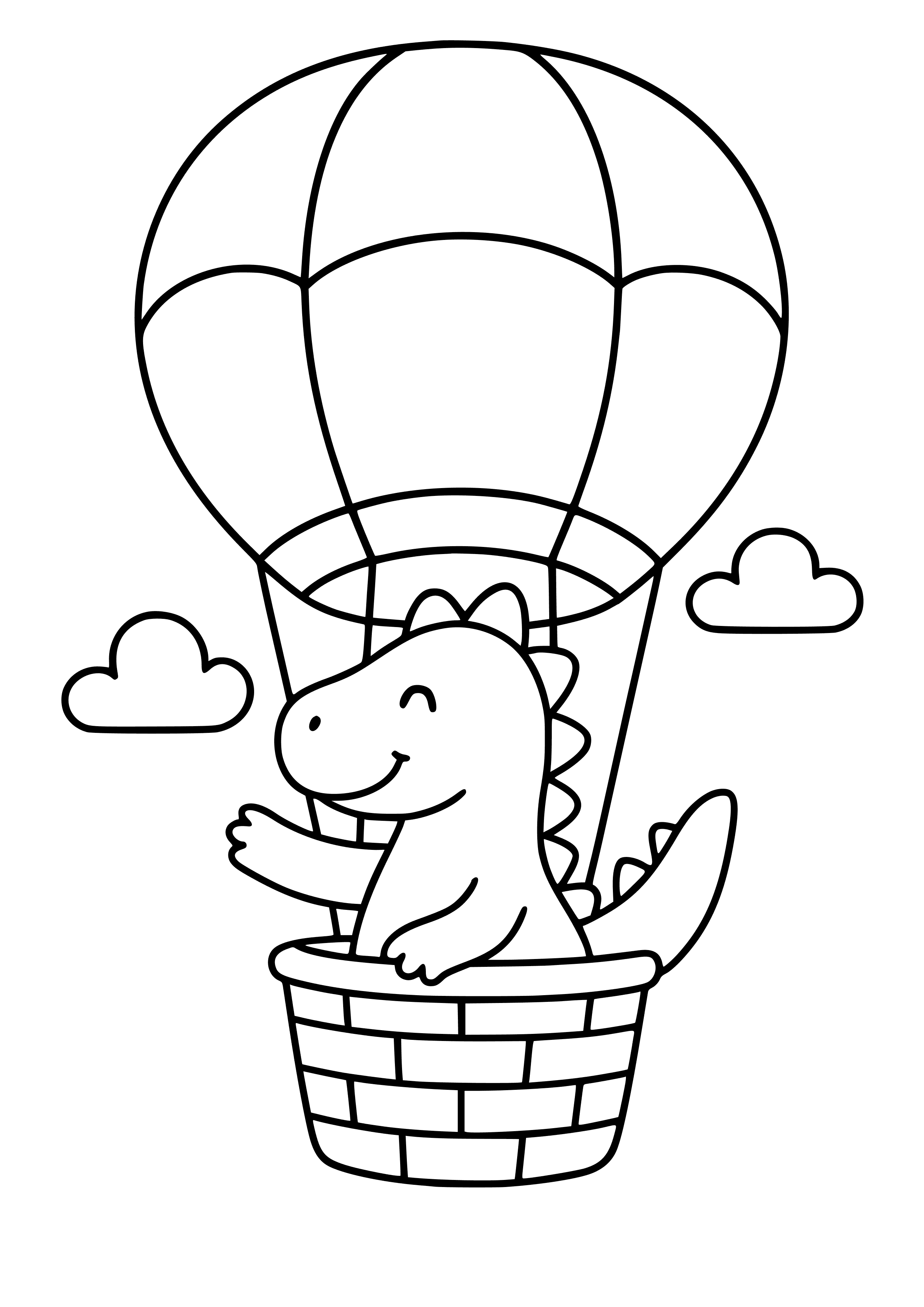 Dinosaur Flying a Hot Air Balloon Coloring Page
