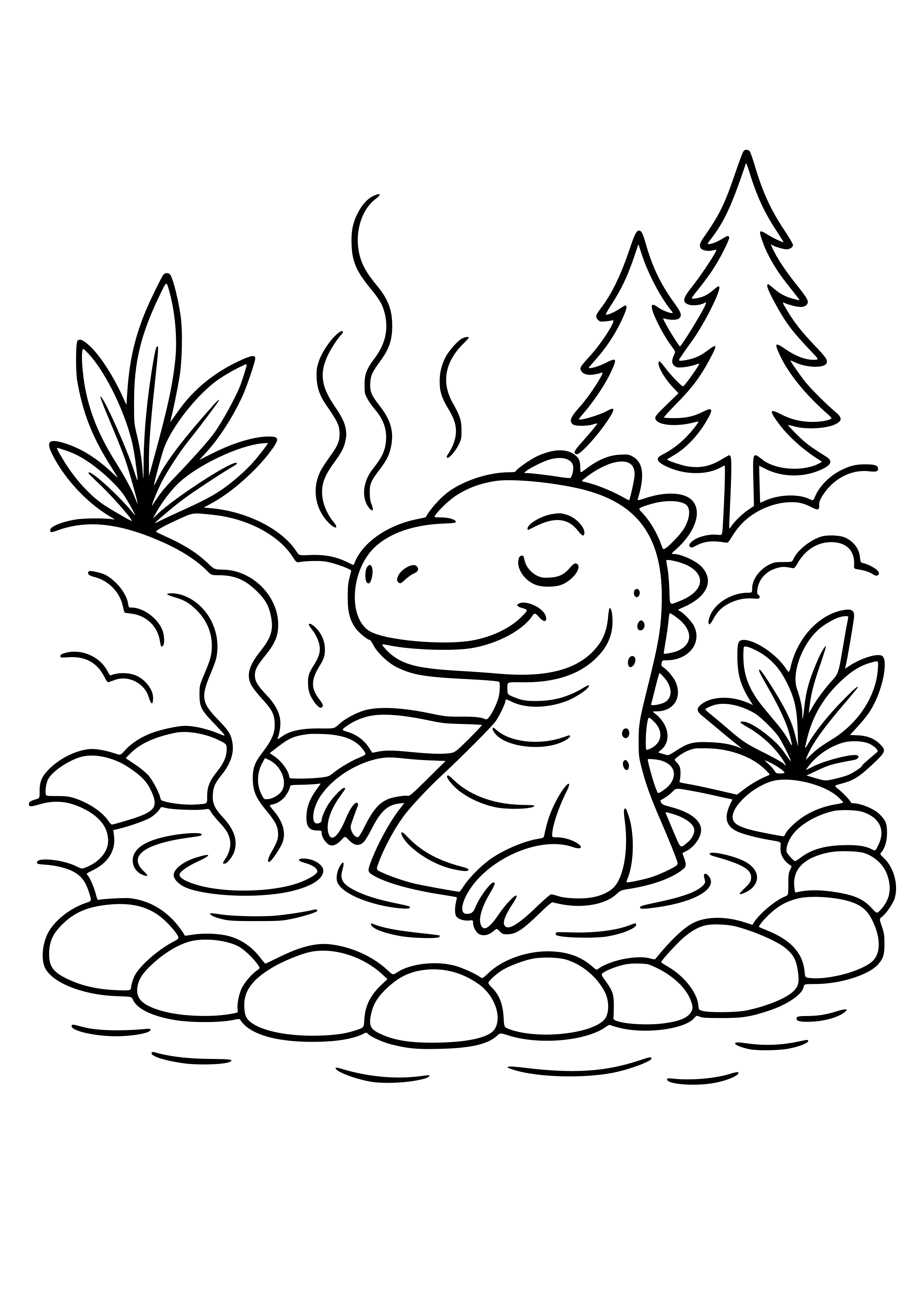 Dinosaur in a Hot Spring Coloring Page