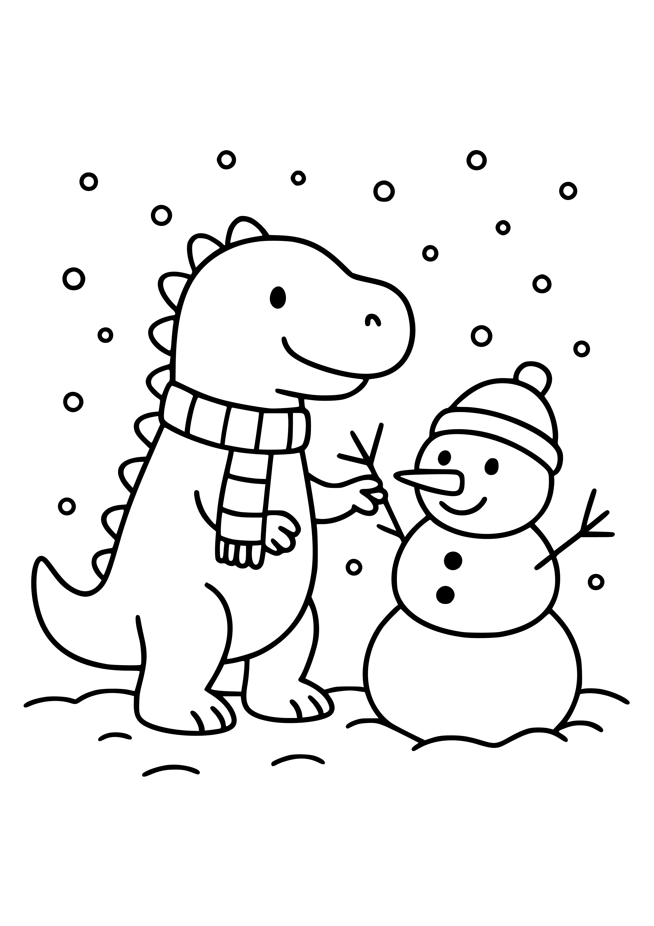 Dinosaur Making a Snowman Coloring Page