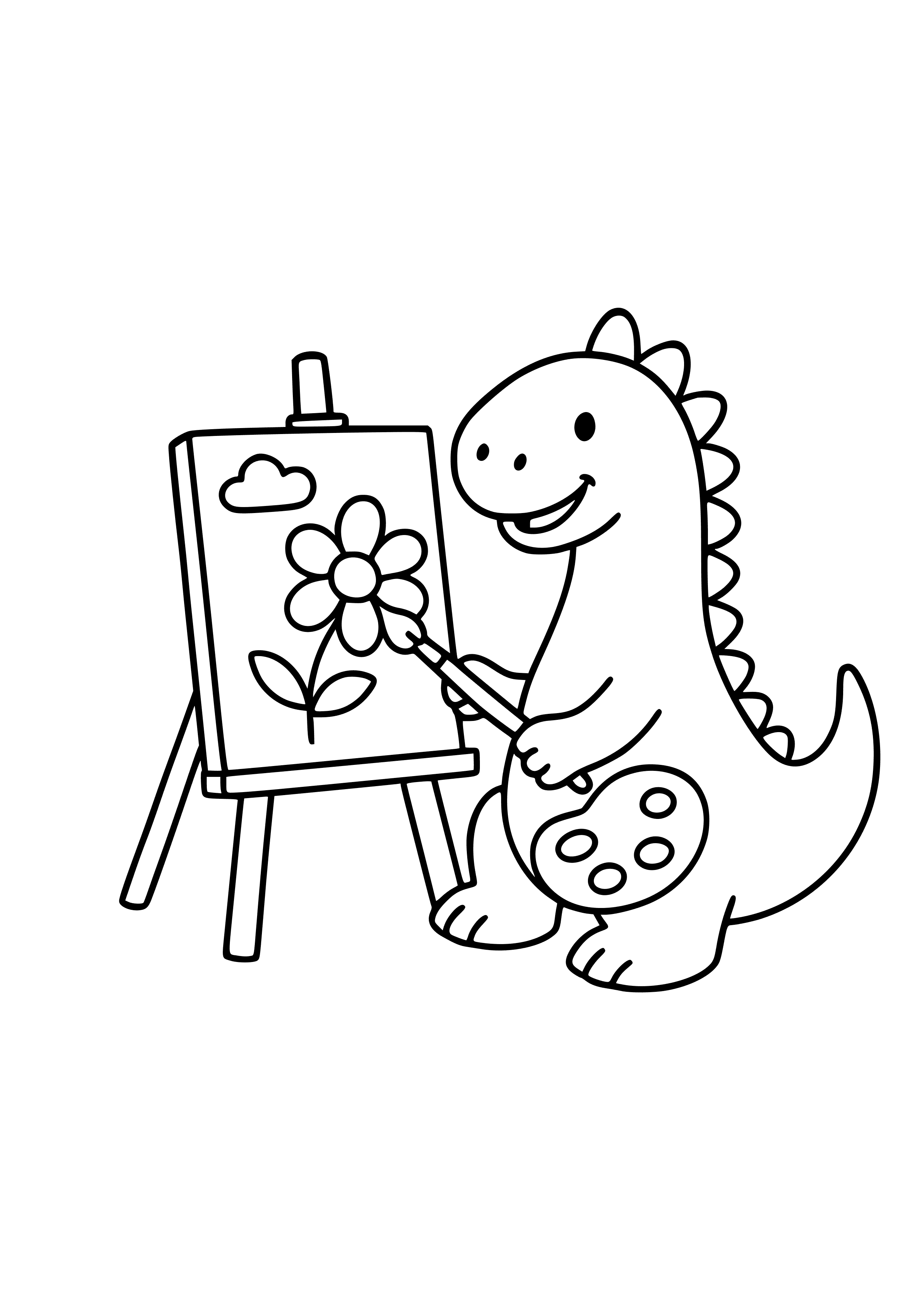 Dinosaur Painting a Picture Coloring Page