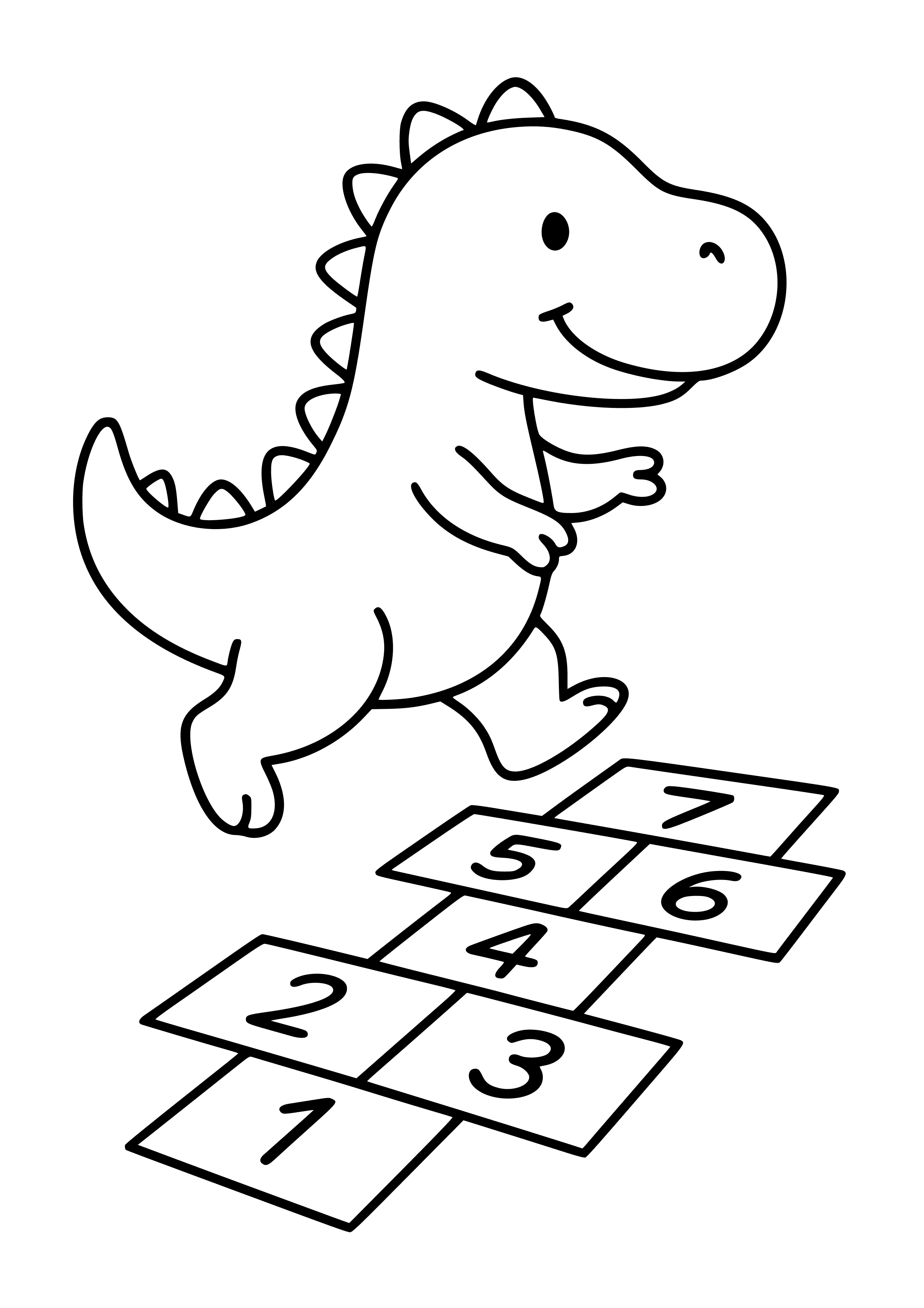 Dinosaur Playing Hopscotch Coloring Page