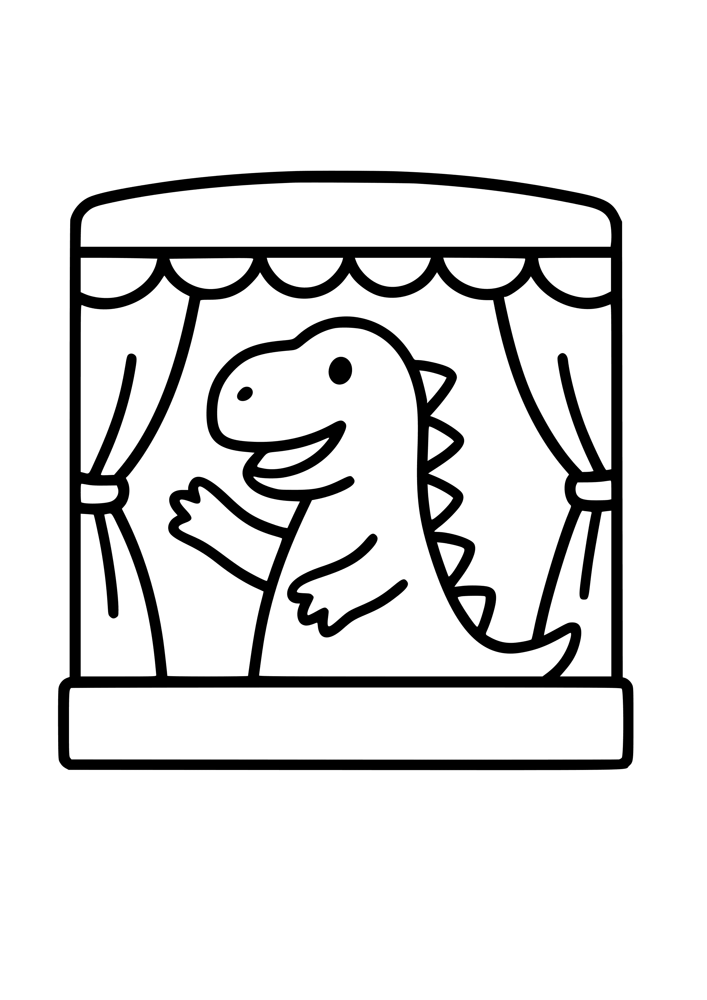 Dinosaur Playing in a Puppet Theater Coloring Page