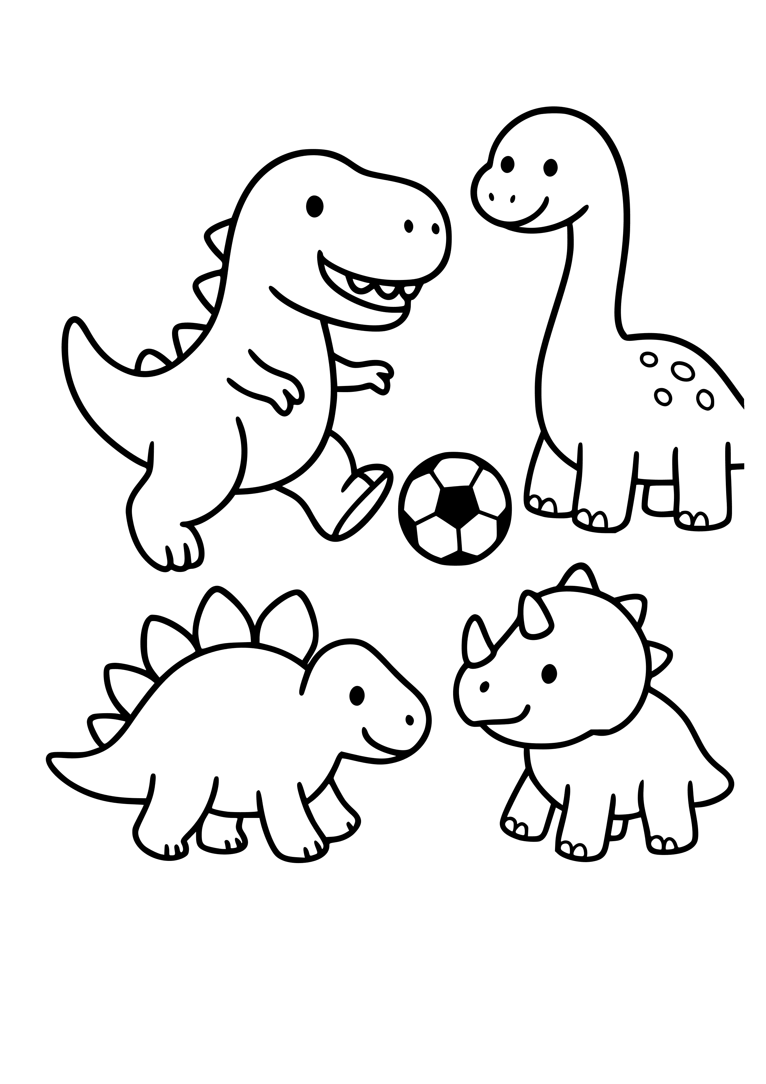 Dinosaur Playing Soccer with Friends Coloring Page