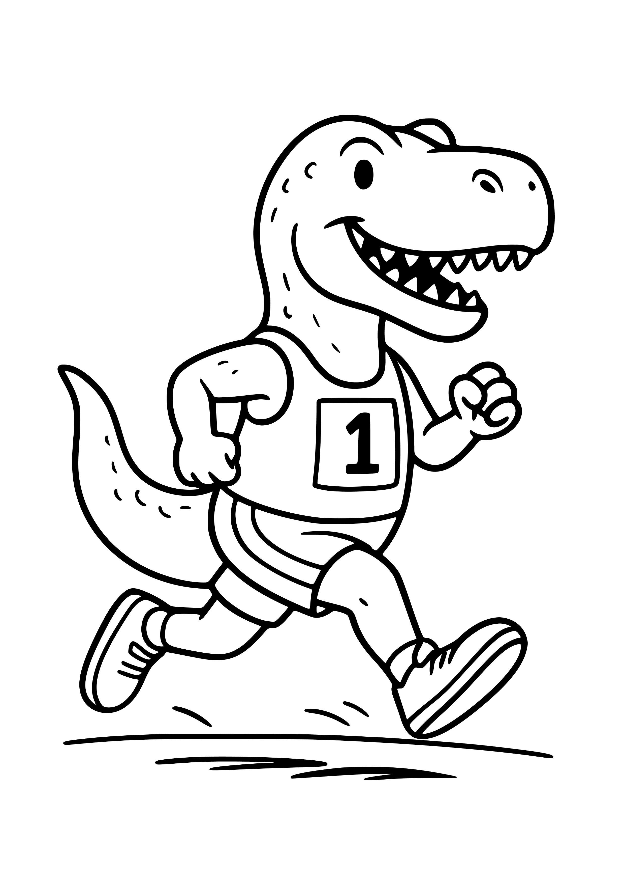 Dinosaur Running a Marathon Coloring Page