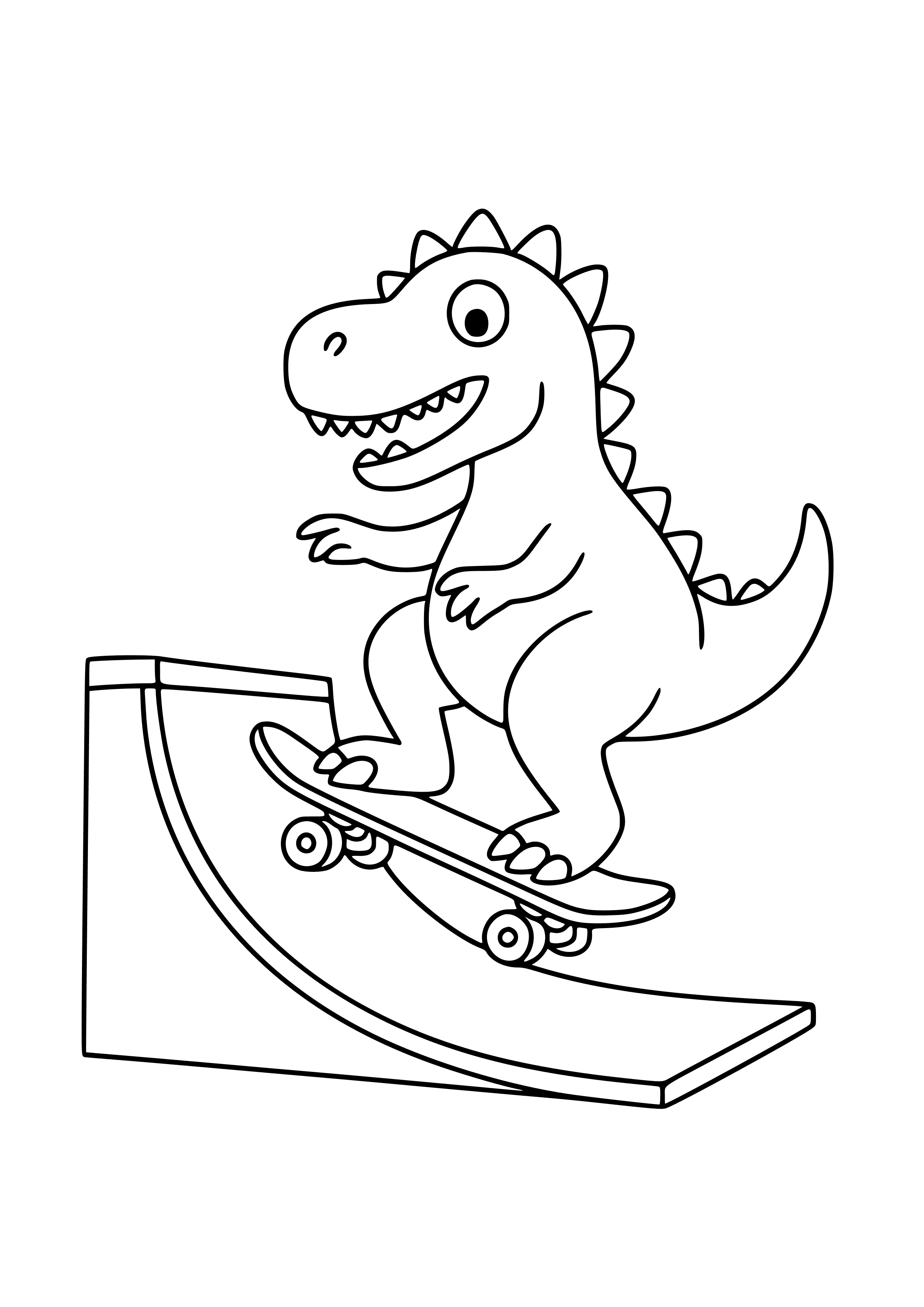 Dinosaur Using a Skateboard Ramp Coloring Page
