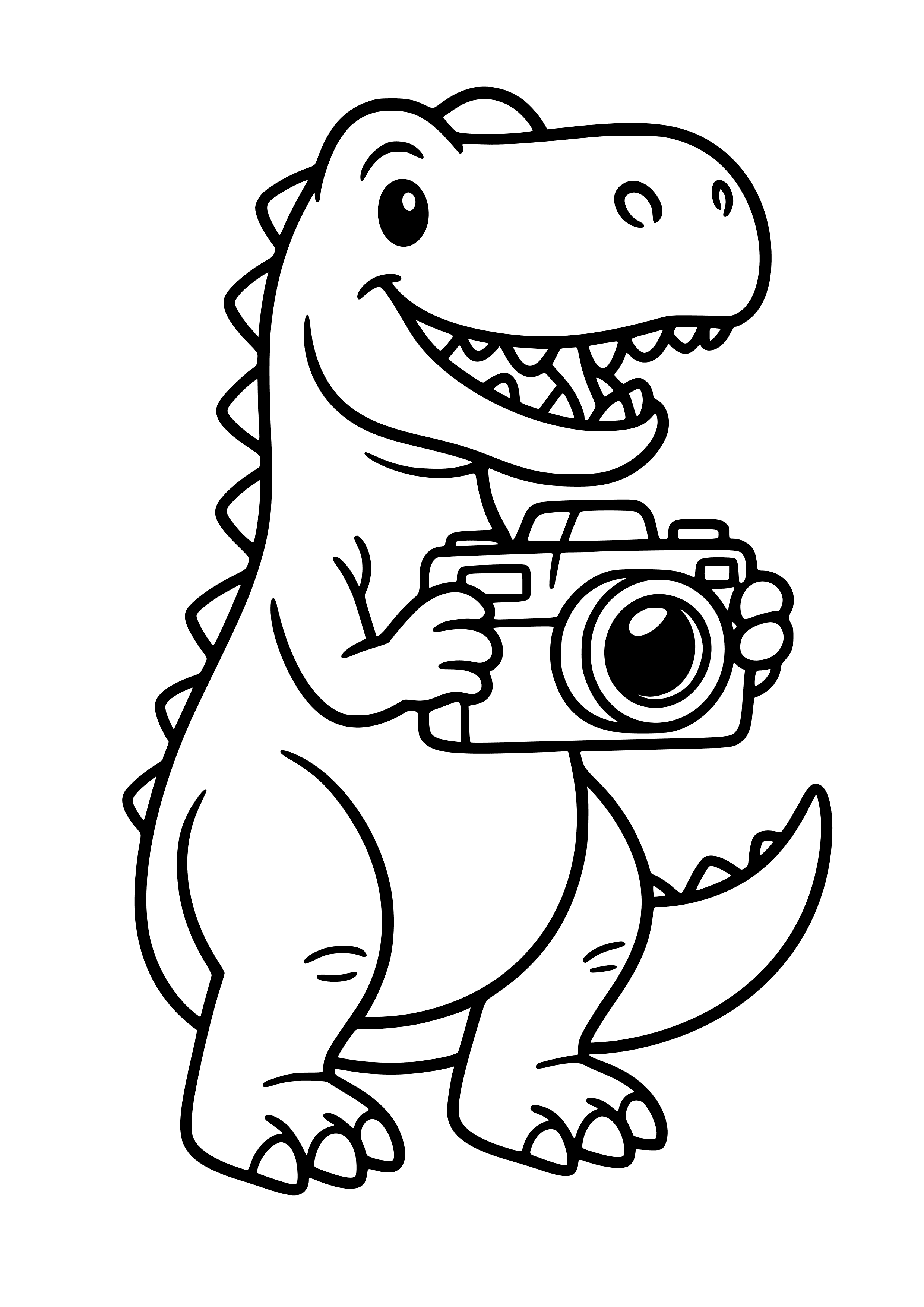 Dinosaur with a Camera Taking Pictures Coloring Page