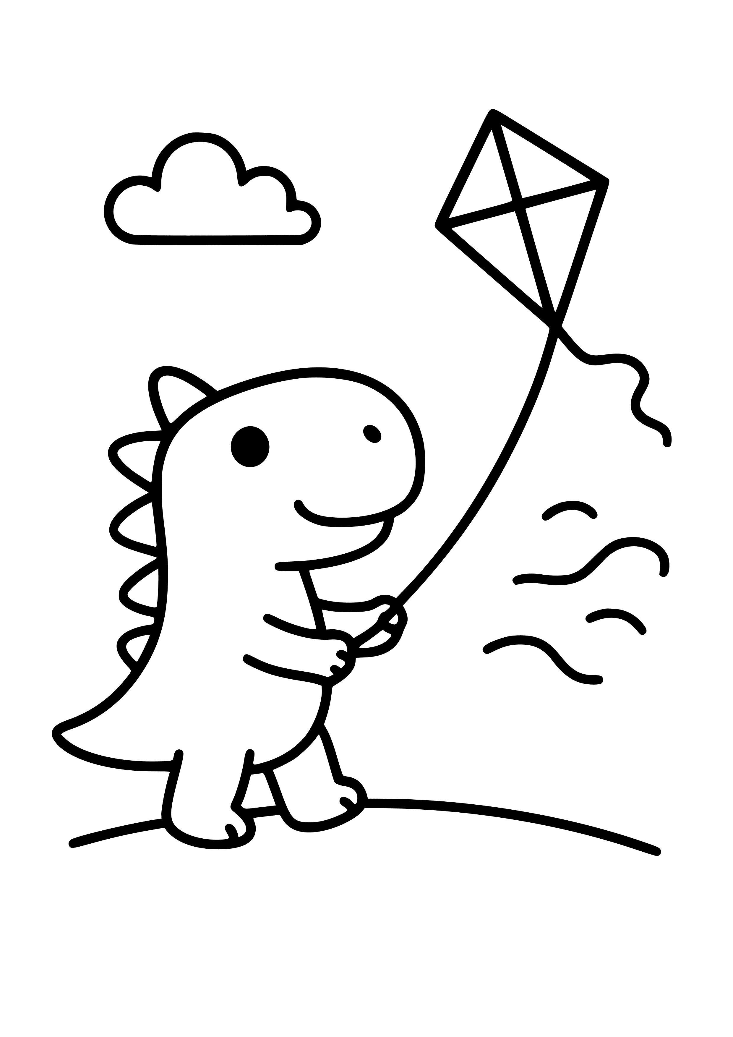 Dinosaur with a Kite on a Windy Day Coloring Page