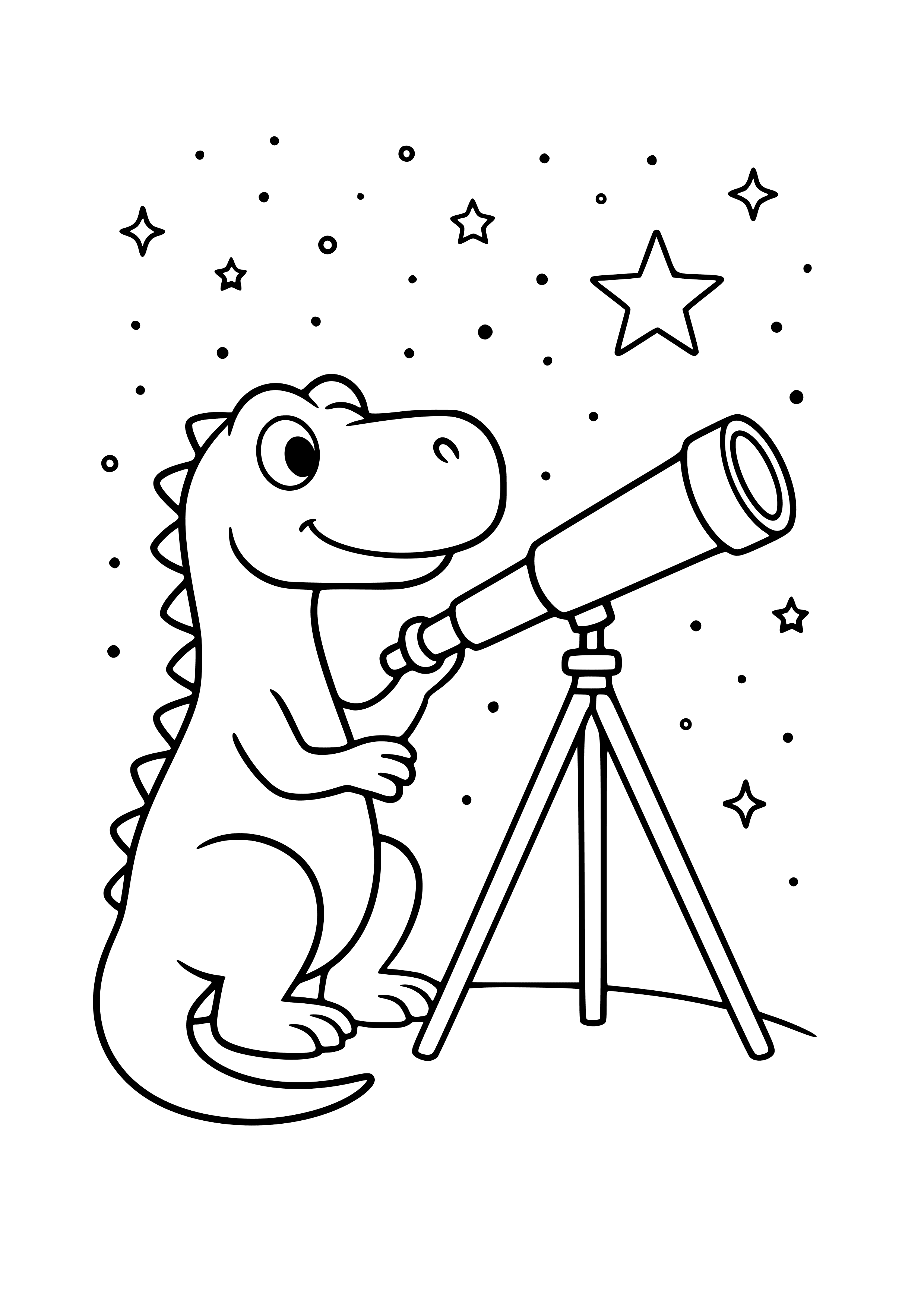Dinosaur with a Telescope Looking at Stars Coloring Page